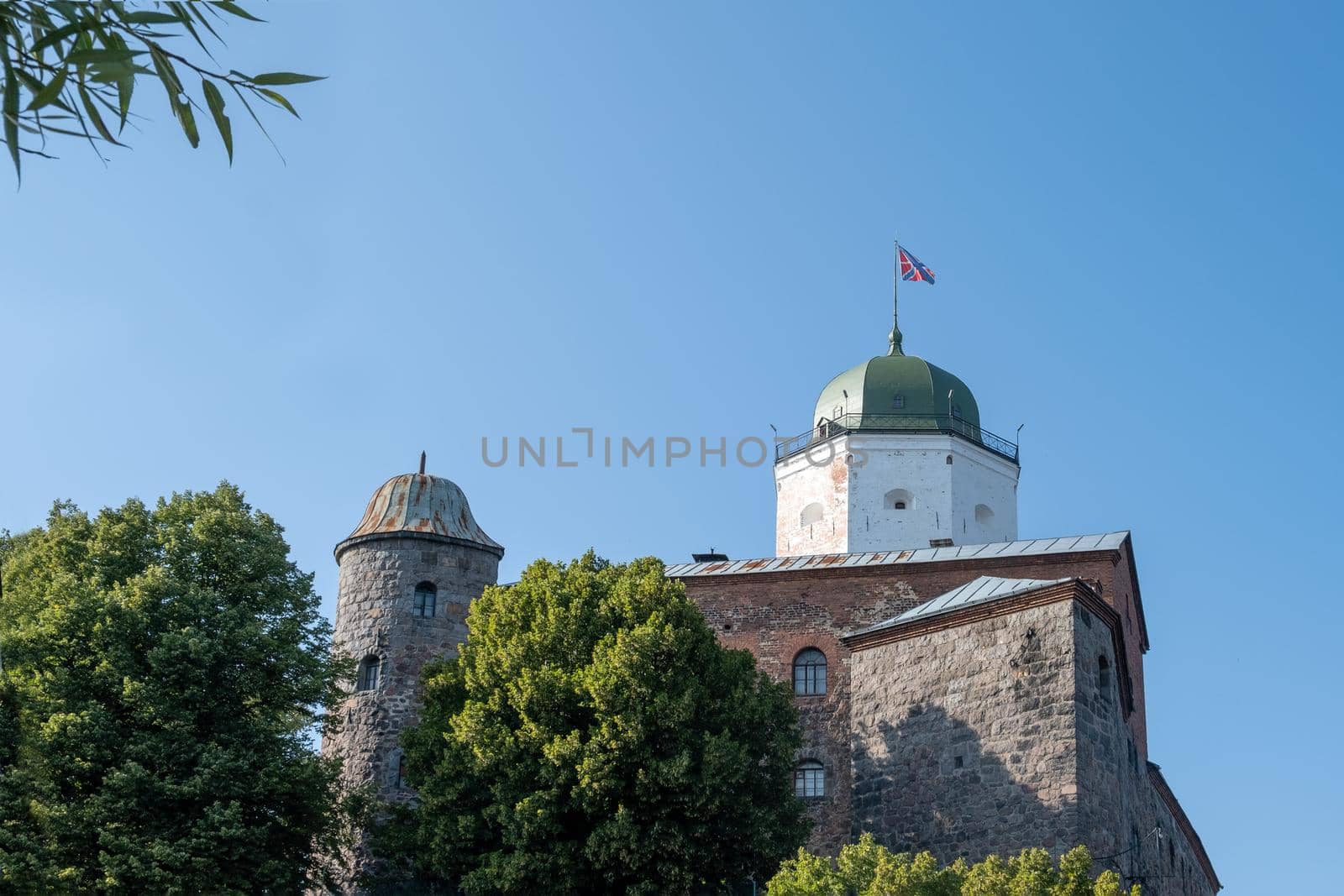 Vyborg, Leningrad region, Russia. - August 27, 2022. View of the medieval knight's castle. Selective focus.