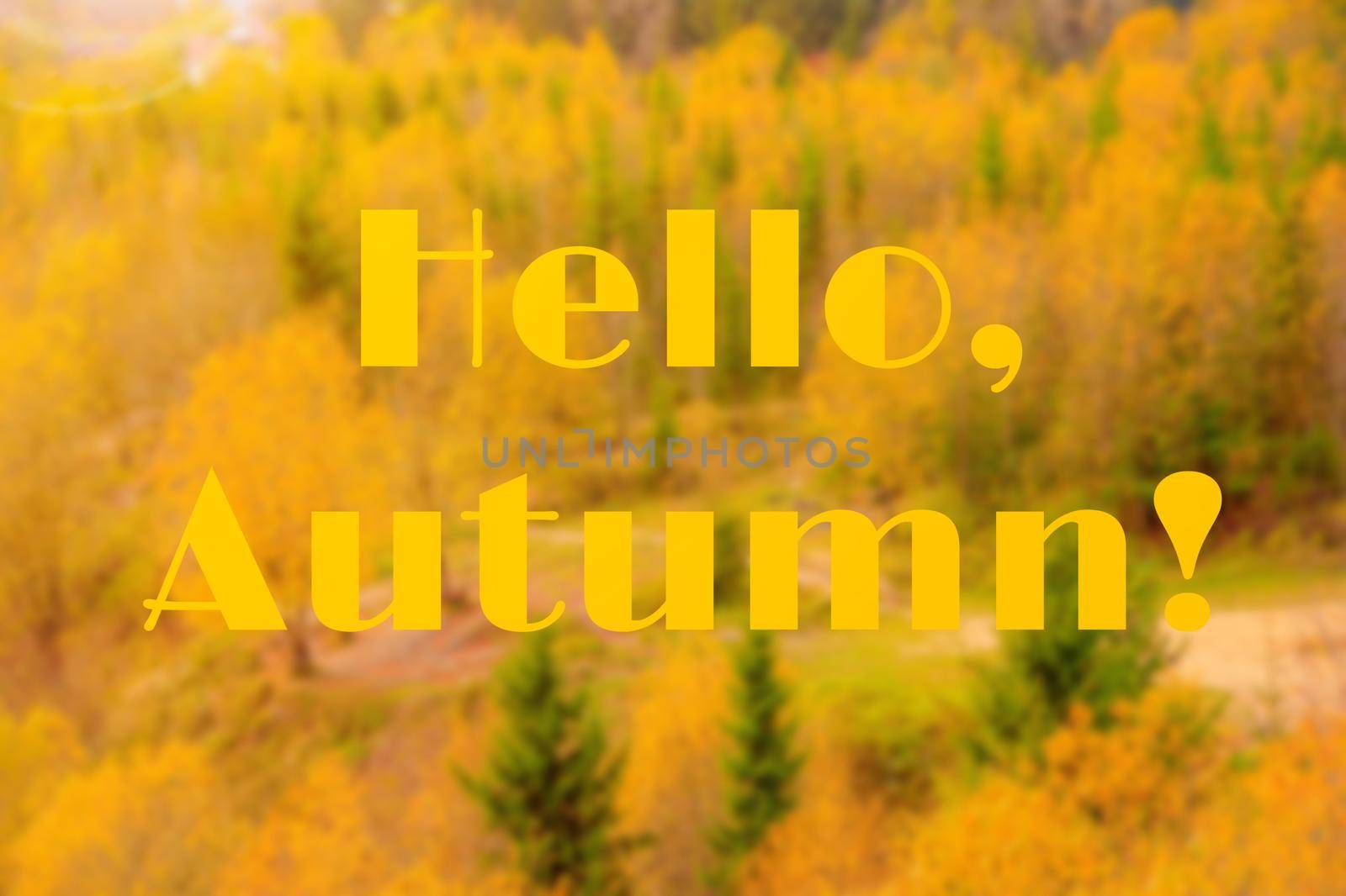 Banner hello autumn . A new season. Welcome card. September October November. Autumn landscape. Autumn background. by alenka2194