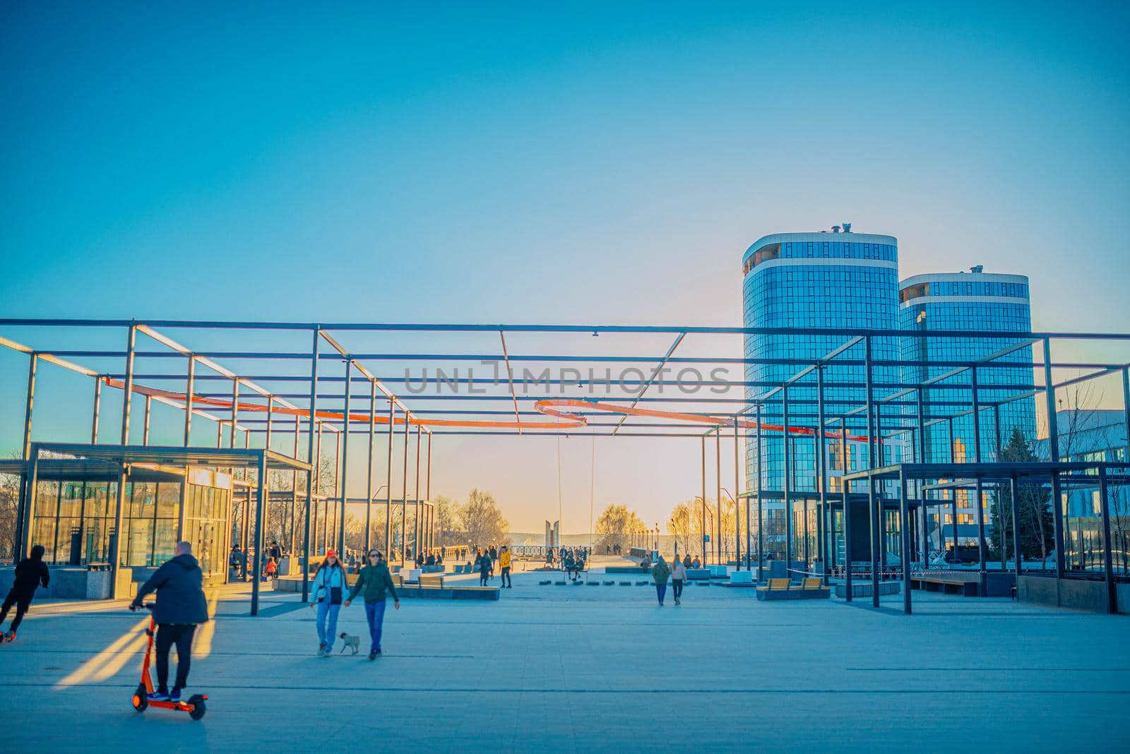 City square and modern business district office building.