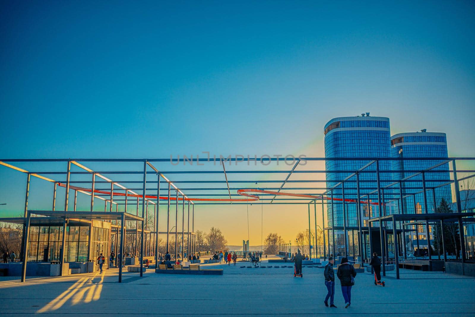 City square and modern business district office building.