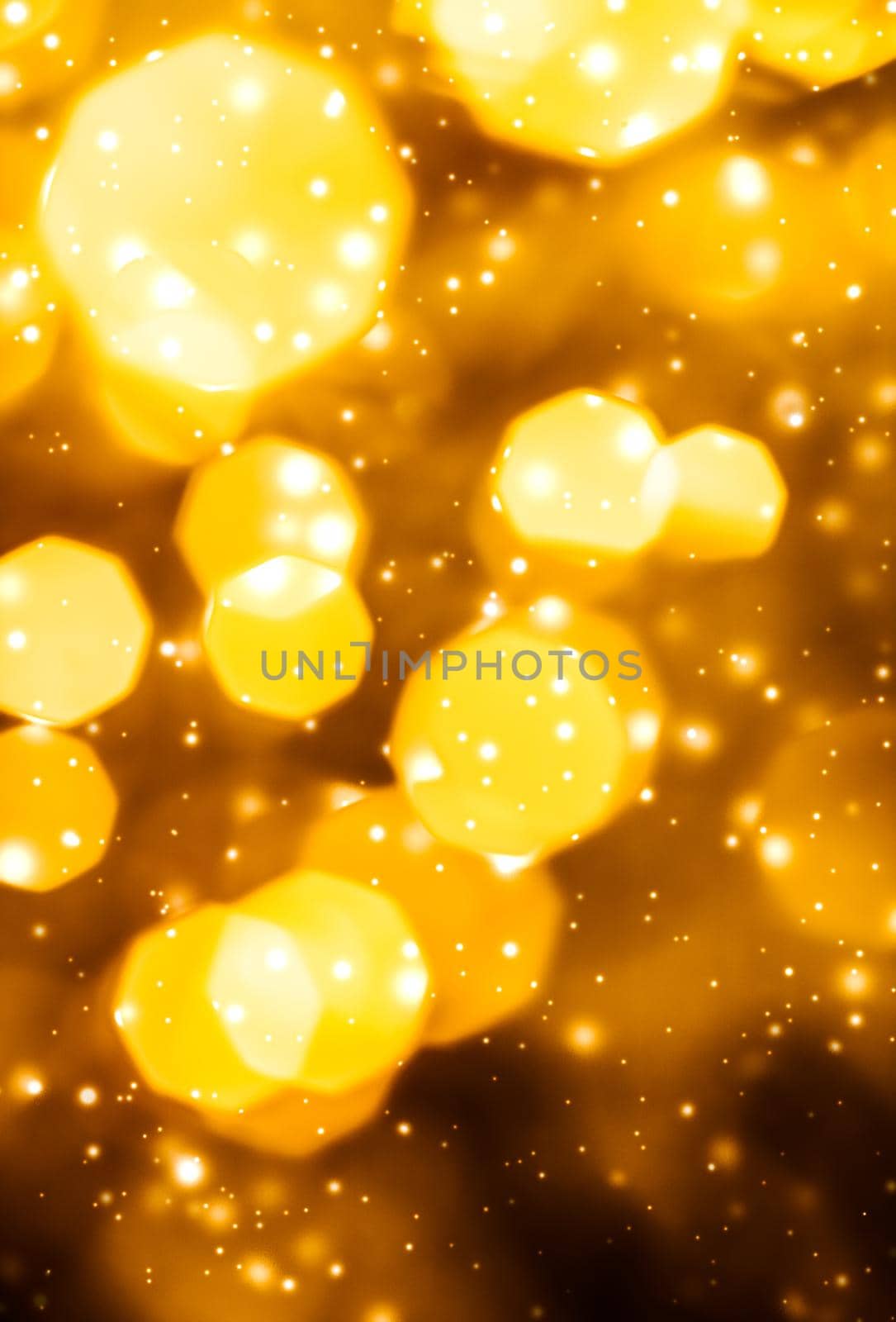 Golden Christmas lights, New Years Eve fireworks and abstract texture concept - Glamorous gold shiny glow and glitter, luxury holiday background