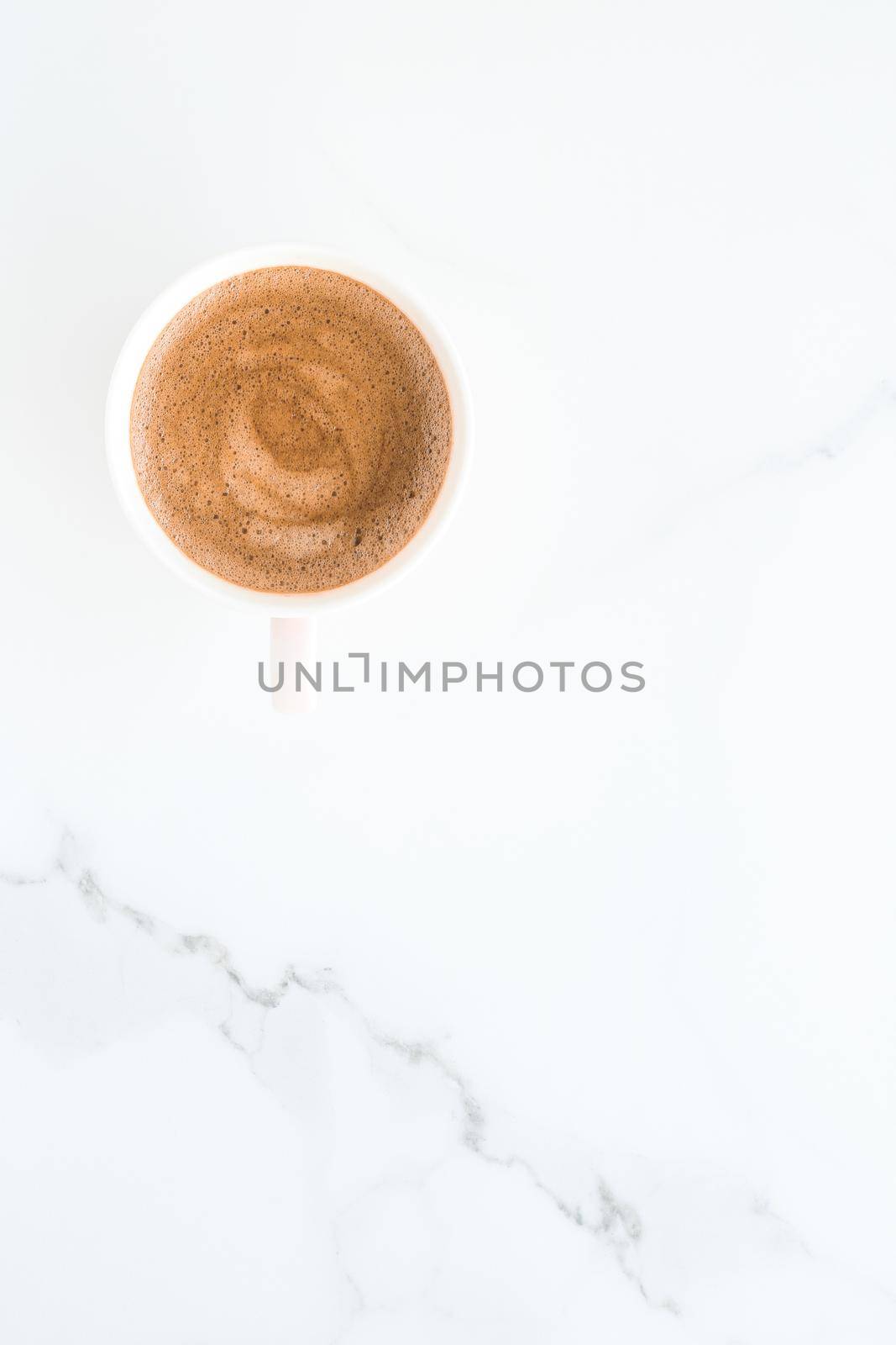 Hot aromatic coffee on marble, flatlay by Anneleven