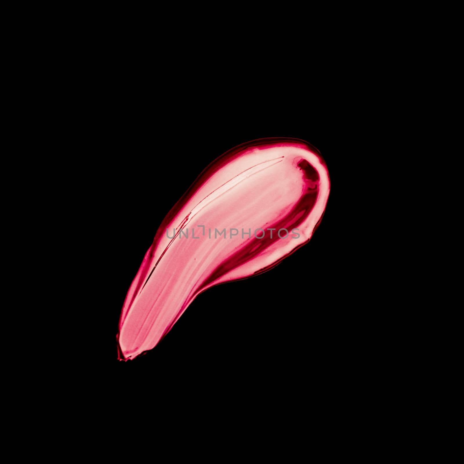 Art abstract, cosmetic product and hand painted design concept - Pink lipstick brush stroke texture isolated on black background