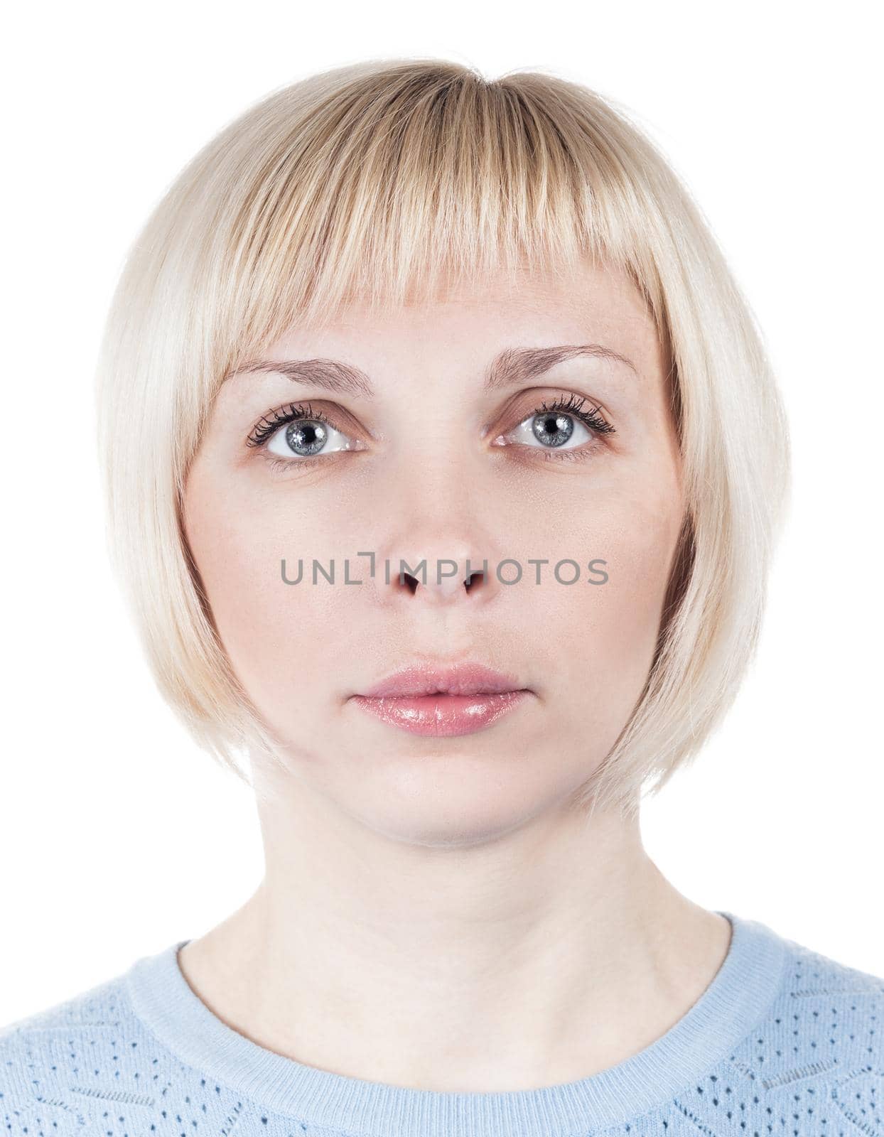 Portrait of a young woman. Photo like in documents.