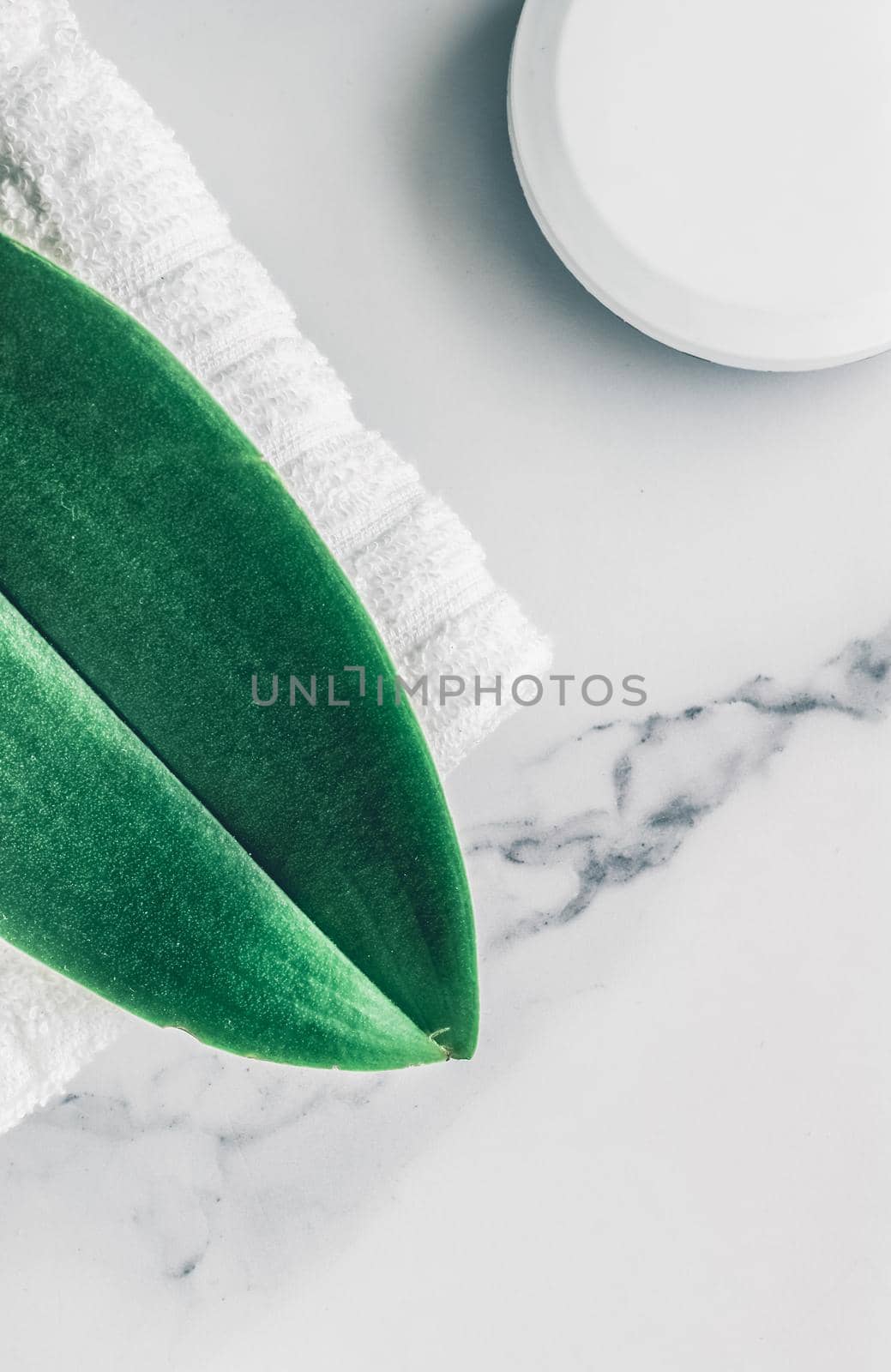 Organic beauty cosmetics on marble, home spa flatlay background by Anneleven