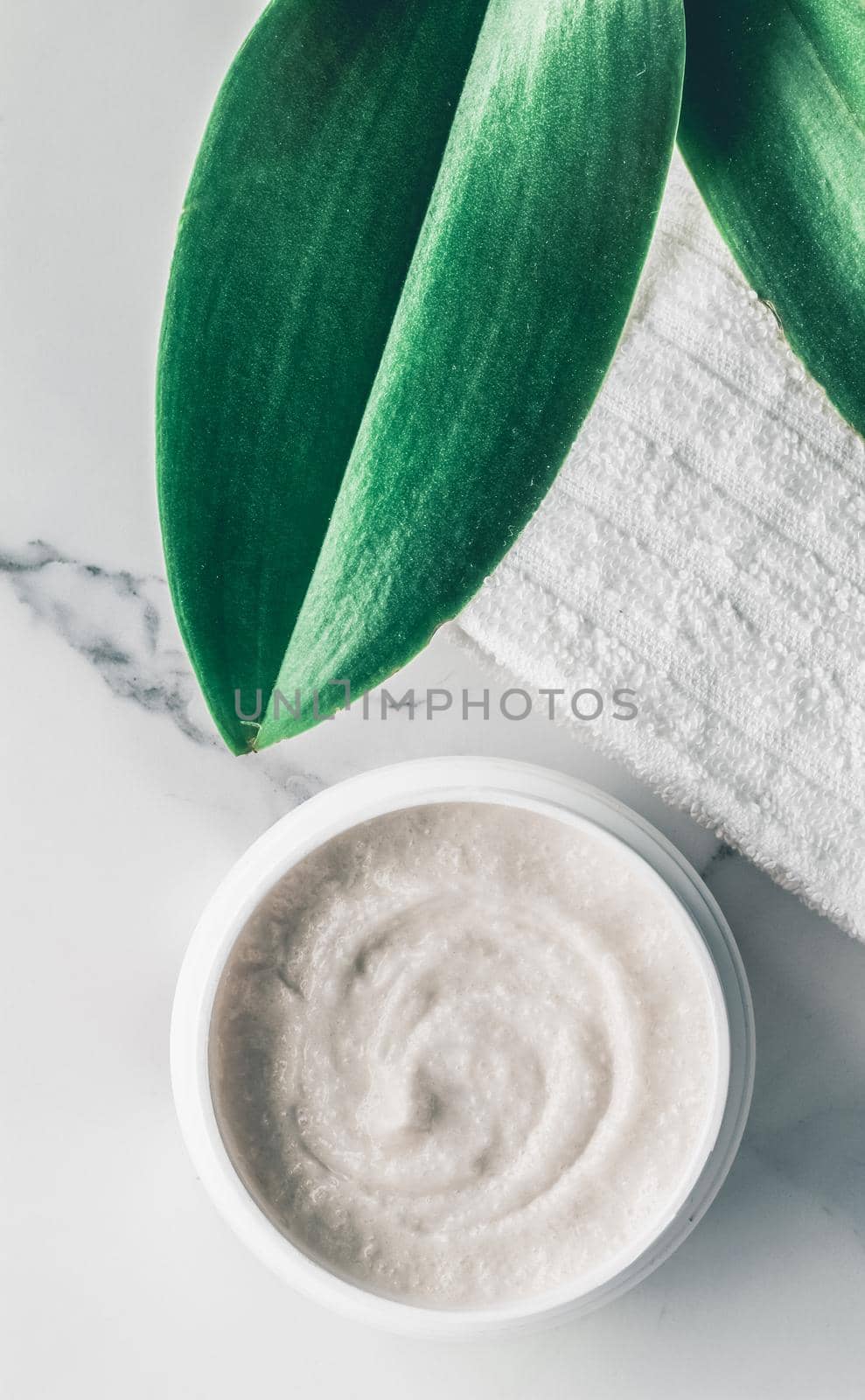 Organic beauty cosmetics on marble, home spa flatlay background by Anneleven