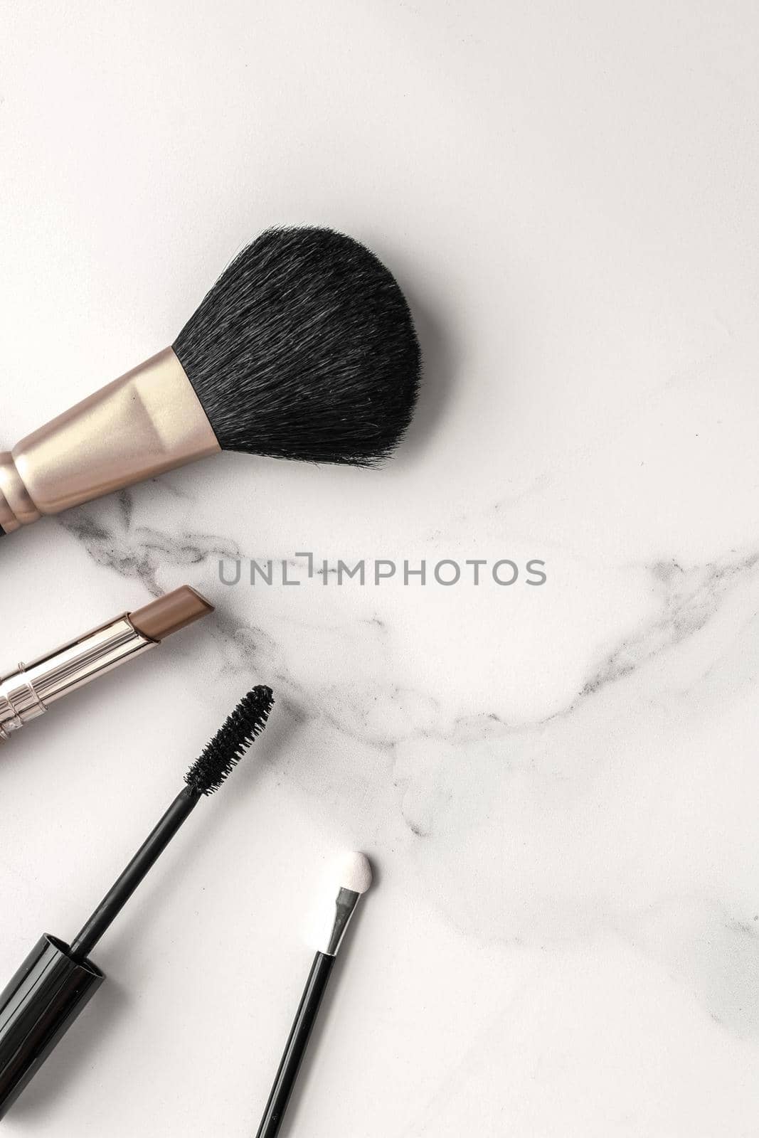 Make-up and cosmetics products on marble, flatlay background by Anneleven