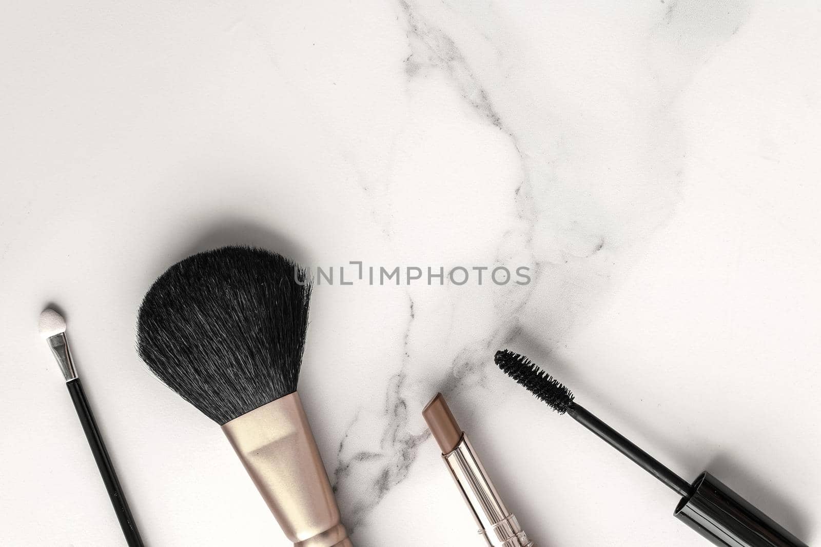 Make-up and cosmetics products on marble, flatlay background - modern feminine lifestyle, beauty blog and fashion inspiration concept