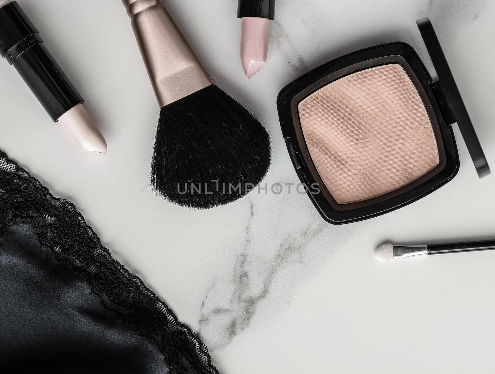 Make-up and cosmetics products on marble, flatlay background - modern feminine lifestyle, beauty blog and fashion inspiration concept