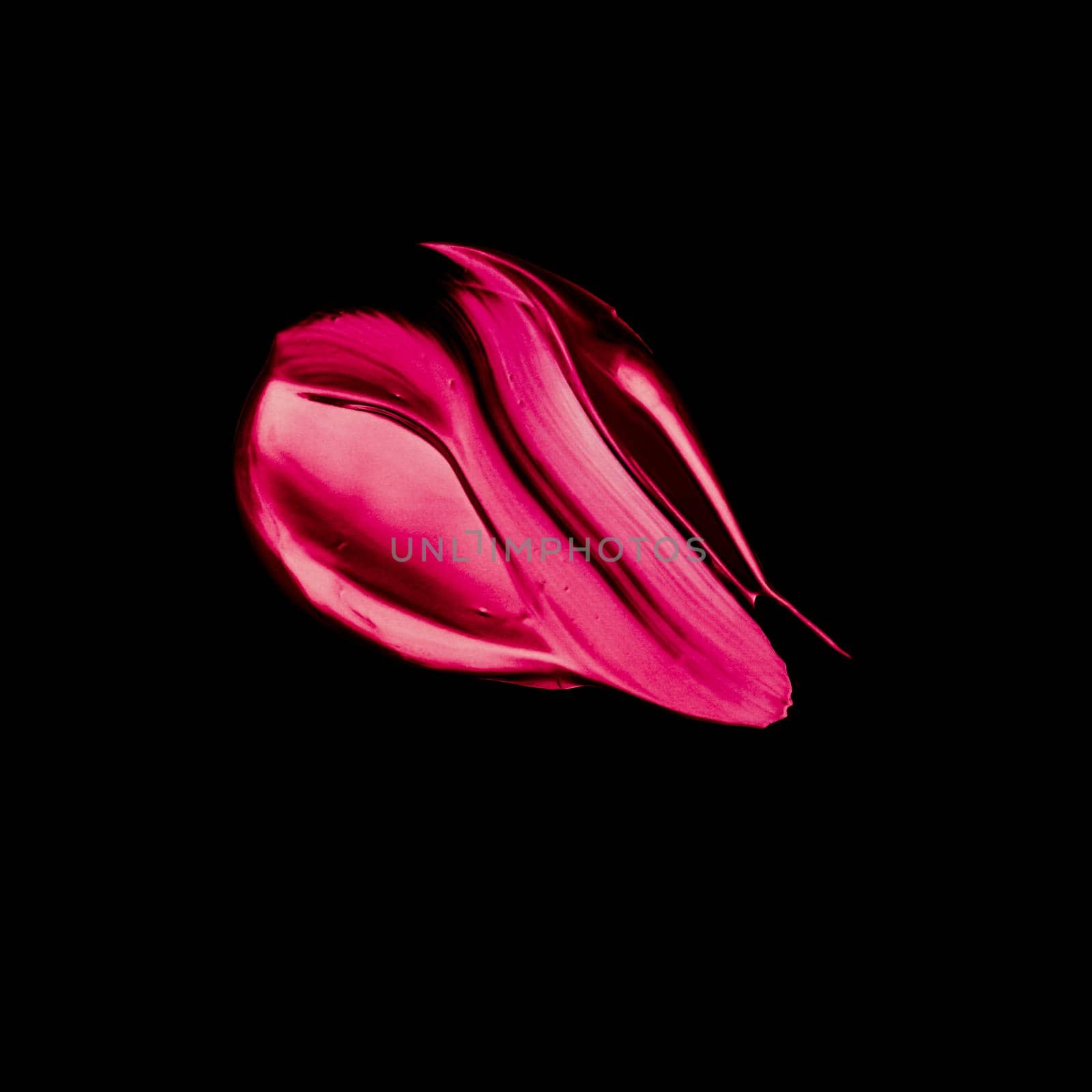 Art abstract, cosmetic product and hand painted design concept - Pink lipstick brush stroke texture isolated on black background