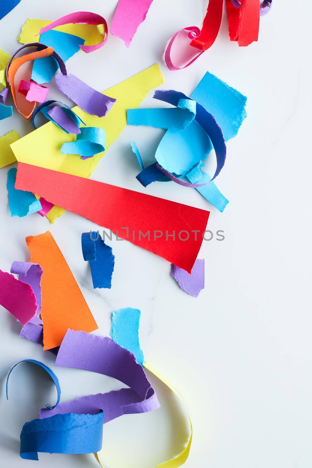 Holiday decor, creative design and party concept - Paper confetti on marble, flatlay background