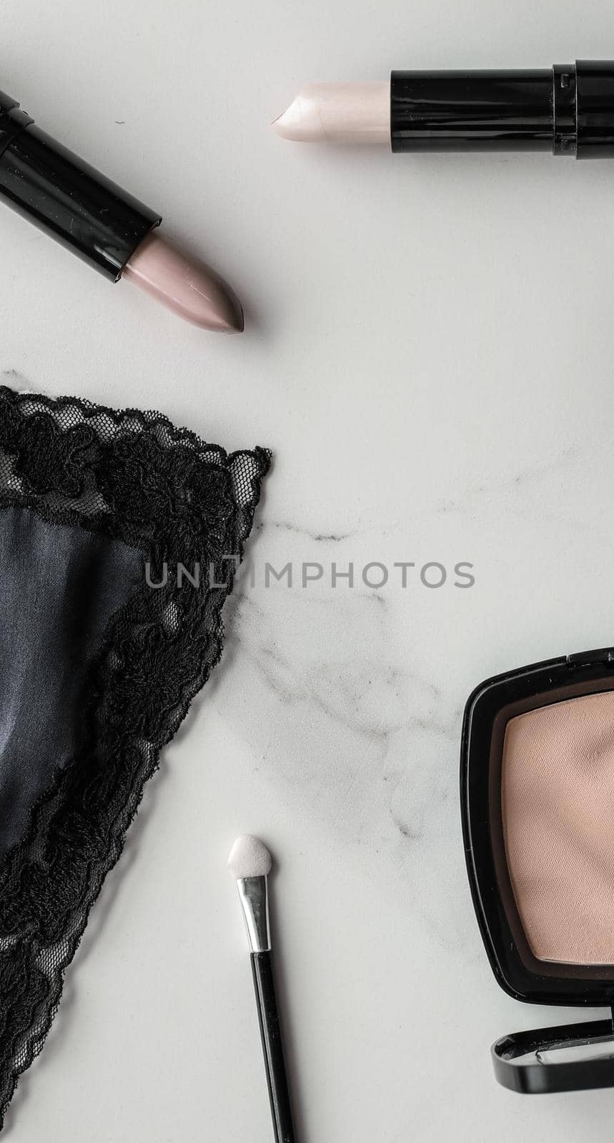 Make-up and cosmetics products on marble, flatlay background - modern feminine lifestyle, beauty blog and fashion inspiration concept