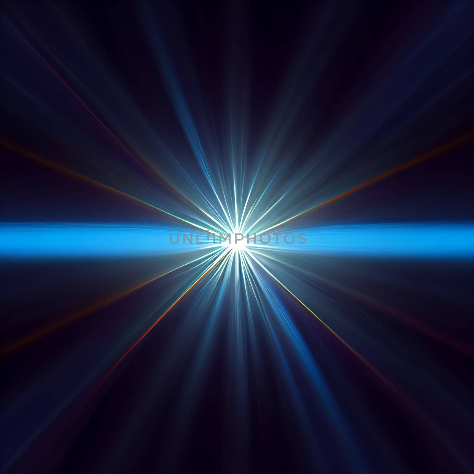 blue Light Lens flare on black background. Lens flare with bright light isolated with a black background.