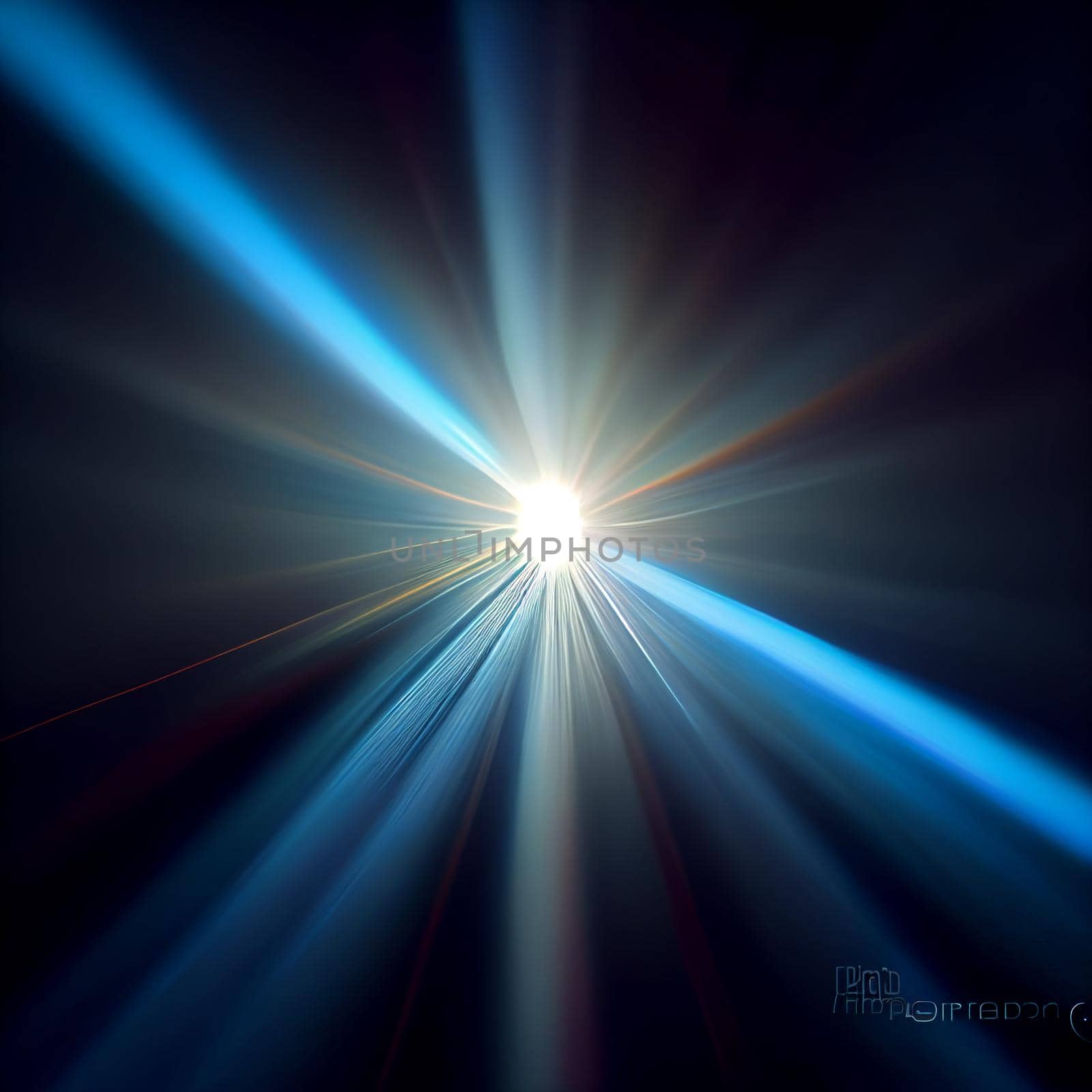 blue Light Lens flare on black background. Lens flare with bright light isolated with a black background.