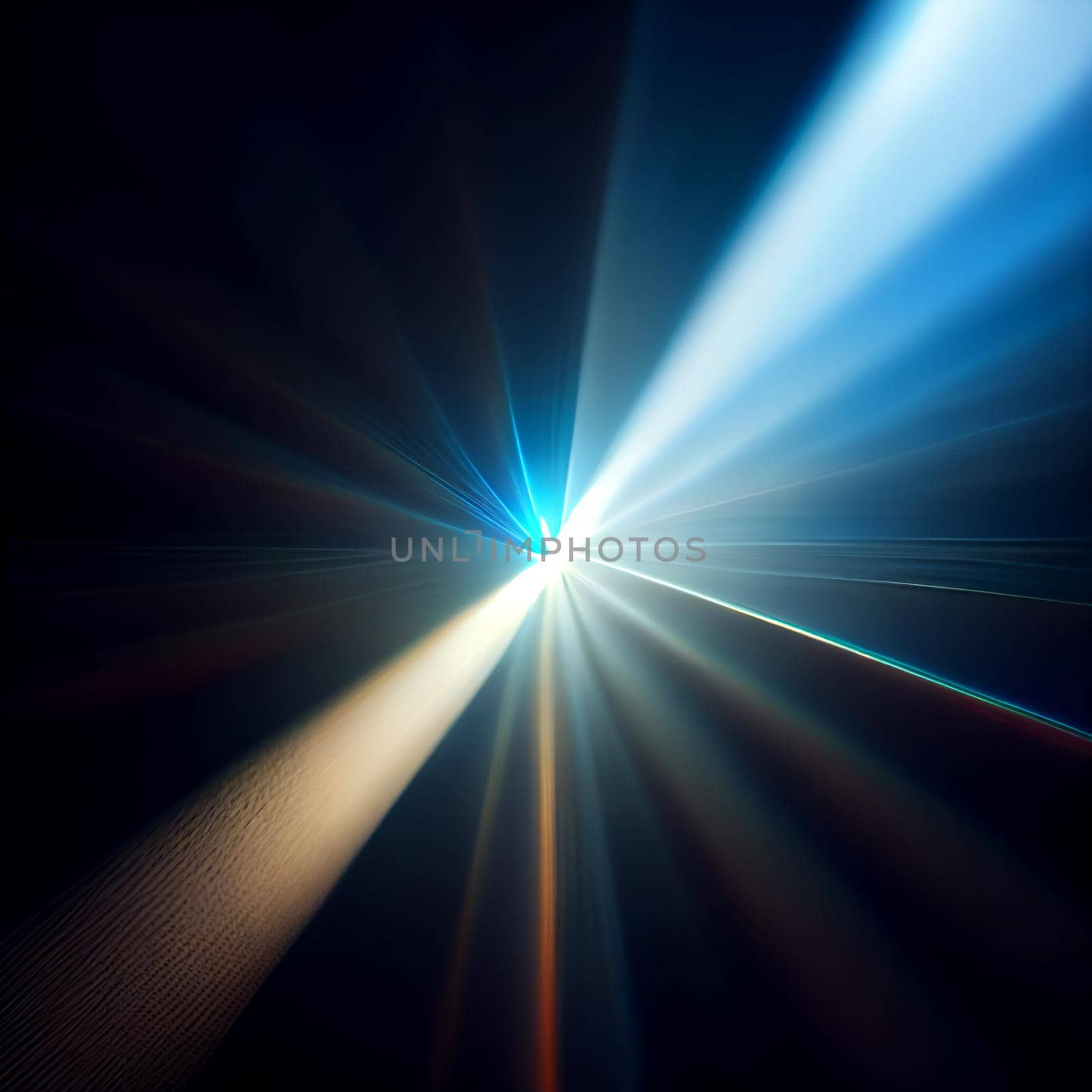 blue Light Lens flare on black background. Lens flare with bright light isolated with a black background.