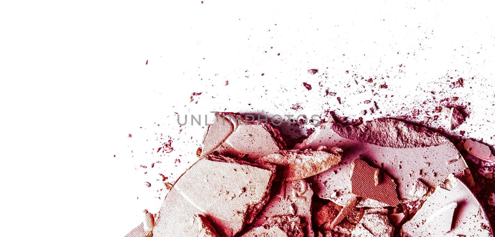 Crushed eyeshadows and powder isolated on white background by Anneleven