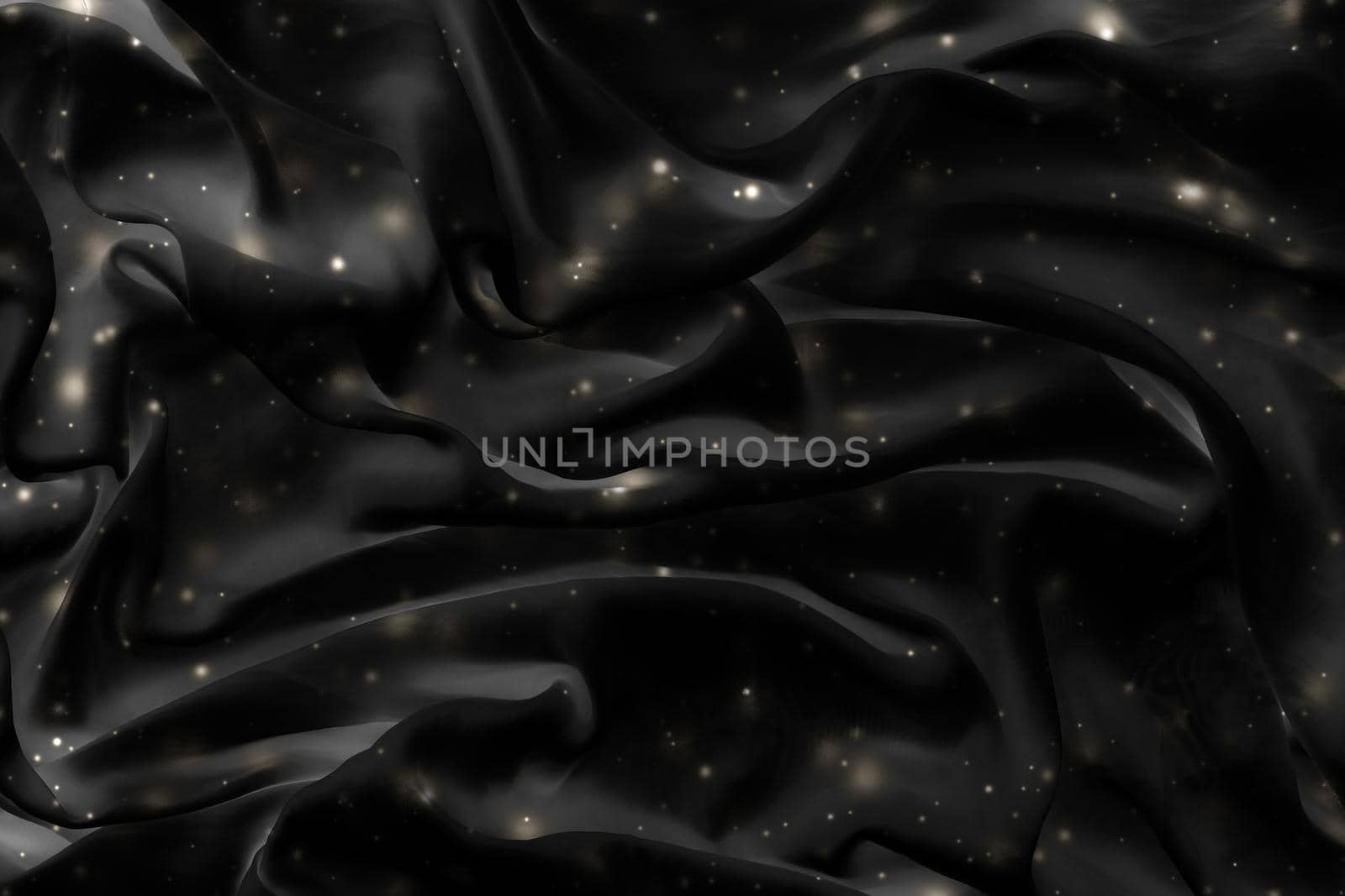 Winter fashion, shiny fabric and night party style concept - Magic holiday black silk flatlay background texture with golden shine, luxury glamour abstract backdrop