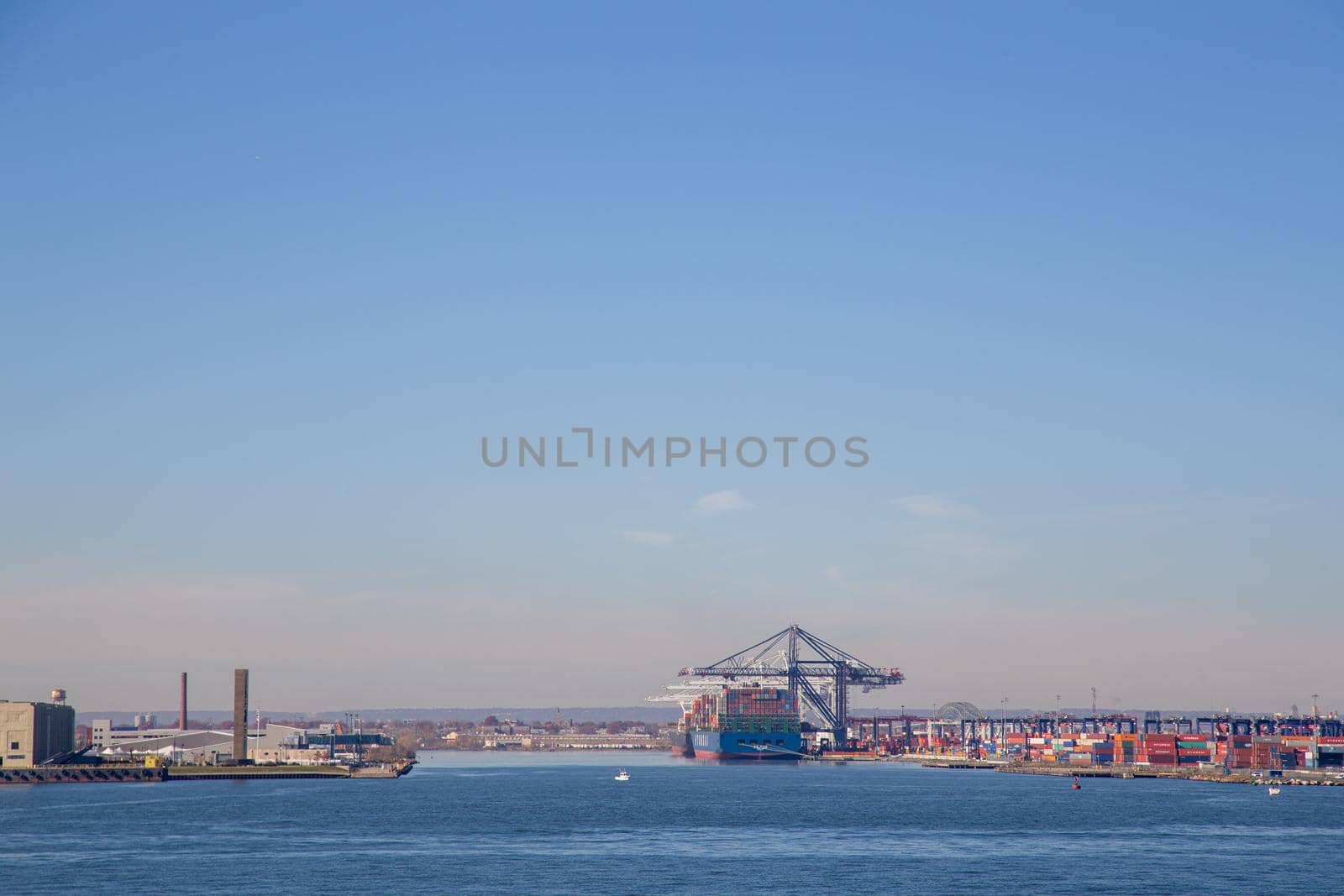 Bayonne, United States - November 18, 2021: A container ship at GCT Bayonne container terminal