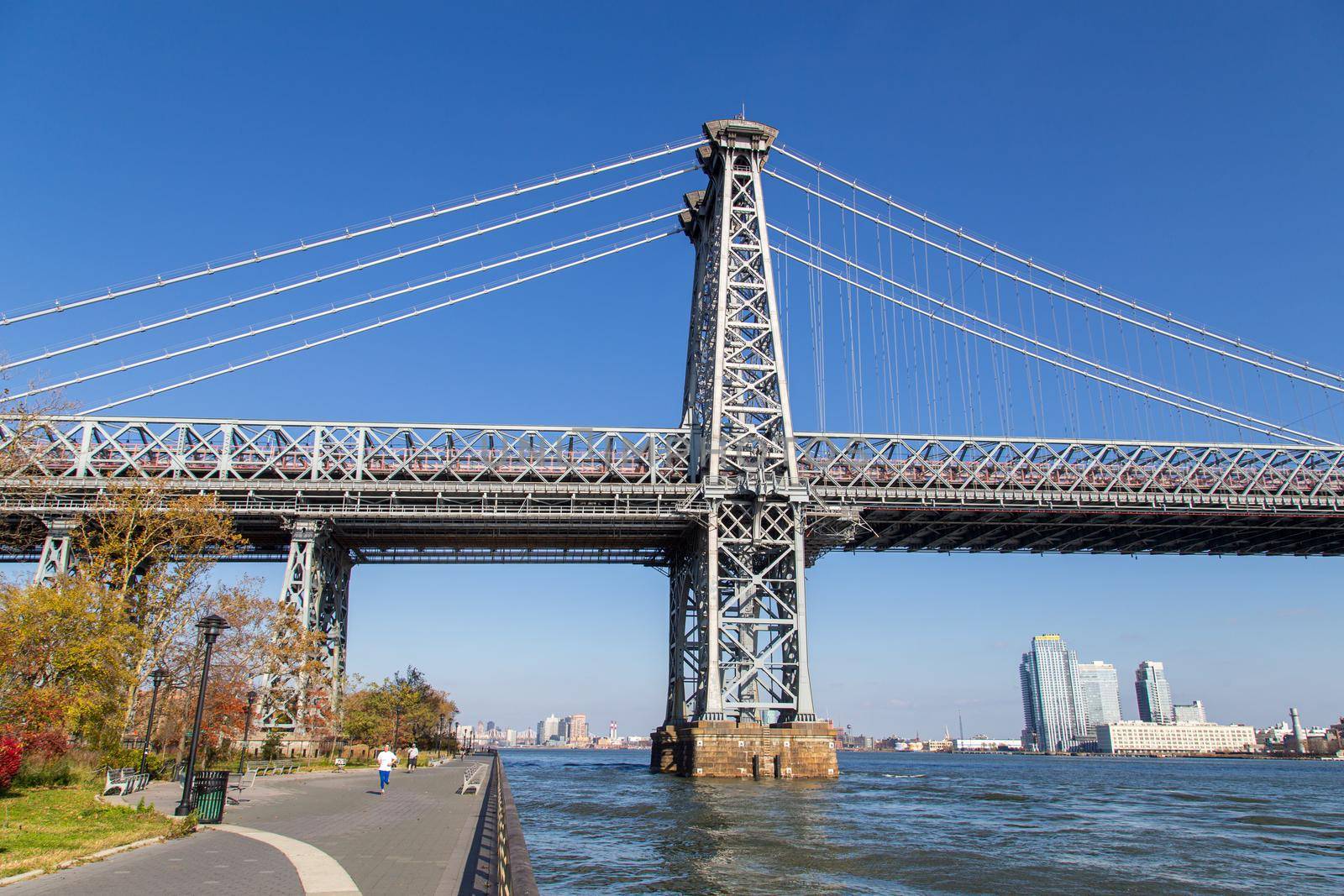 New York City, United States - November 17, 2016: One of the pillars of Williamsburg Bridge in Manhattan