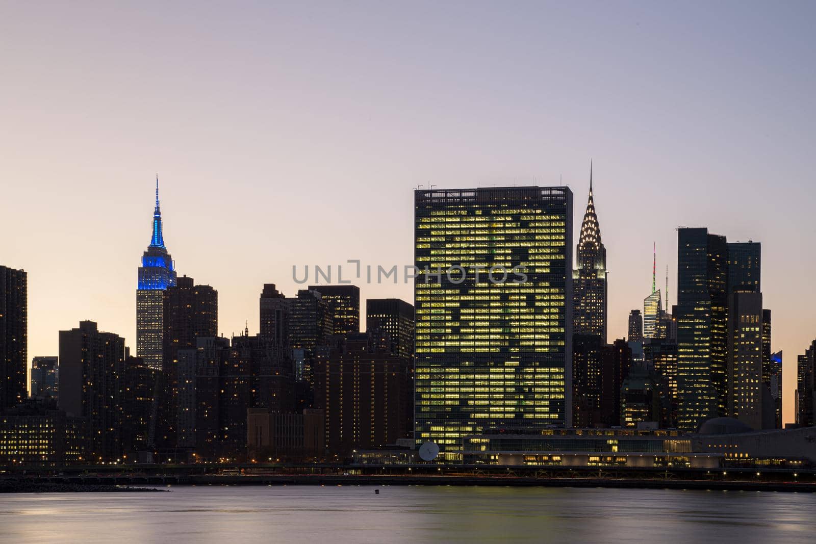 New York, United States of America - November 11, 2016: Skyline of midtown Manhattan in New York City by night
