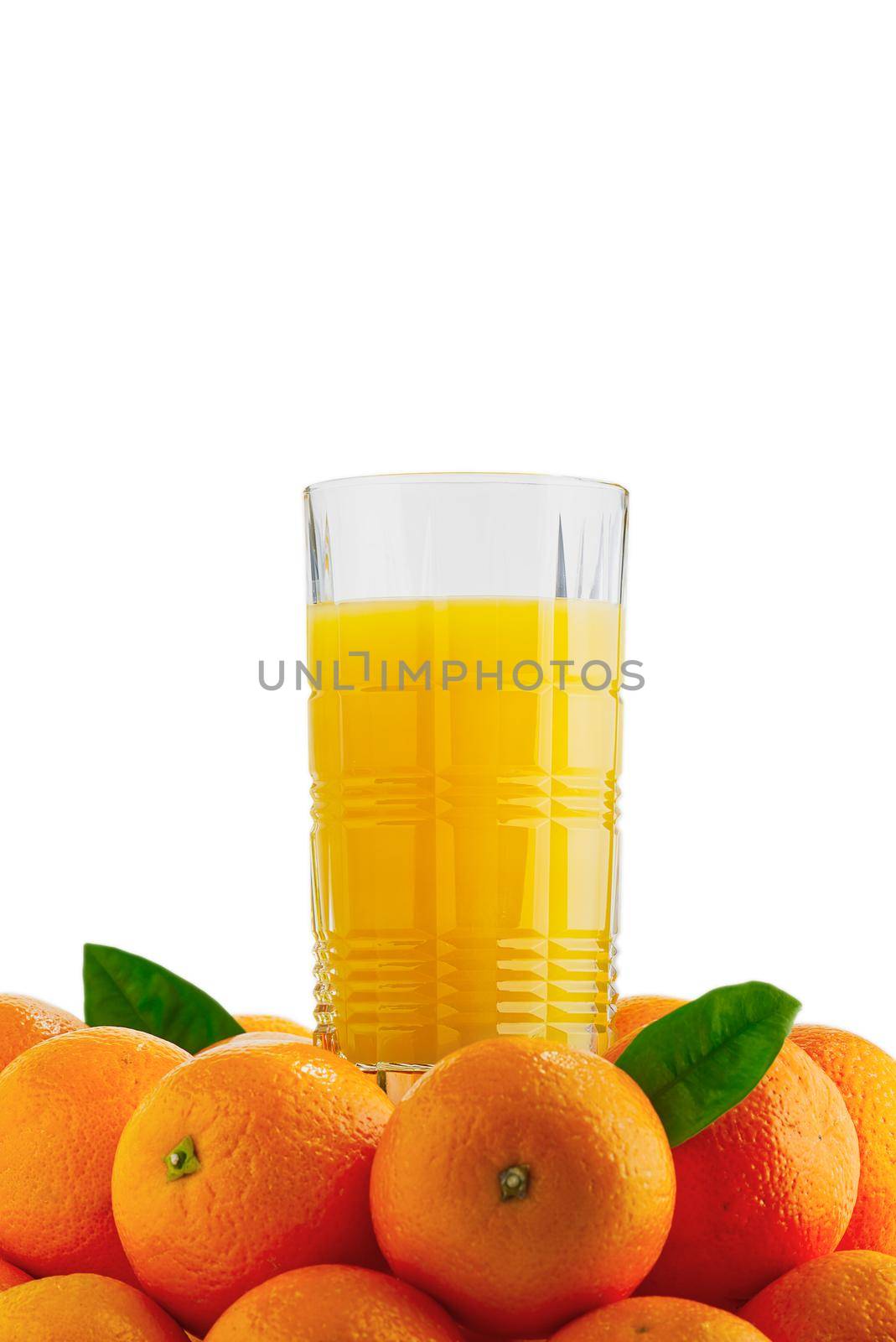 Fresh orange juice in glass orange fruits, isolated on white. Advertising concept. packing design by PhotoTime