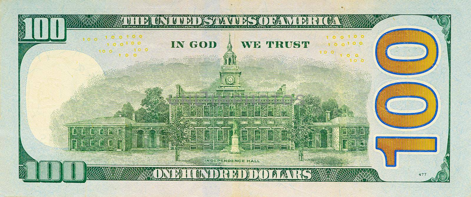 Large fragment of 100 hundred dollars bill banknote. Old American money banknote, vintage retro, usd by PhotoTime