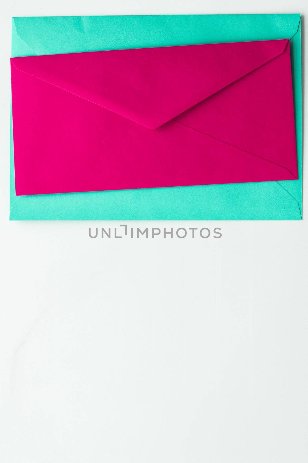 Postal service, newsletter and greeting card concept - Blank paper envelopes on marble flatlay background, holiday mail letter or post card message design