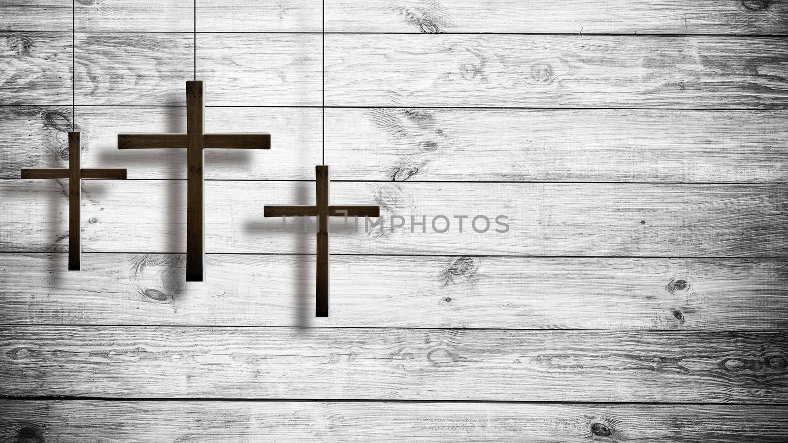 three crosses on a background of walls.