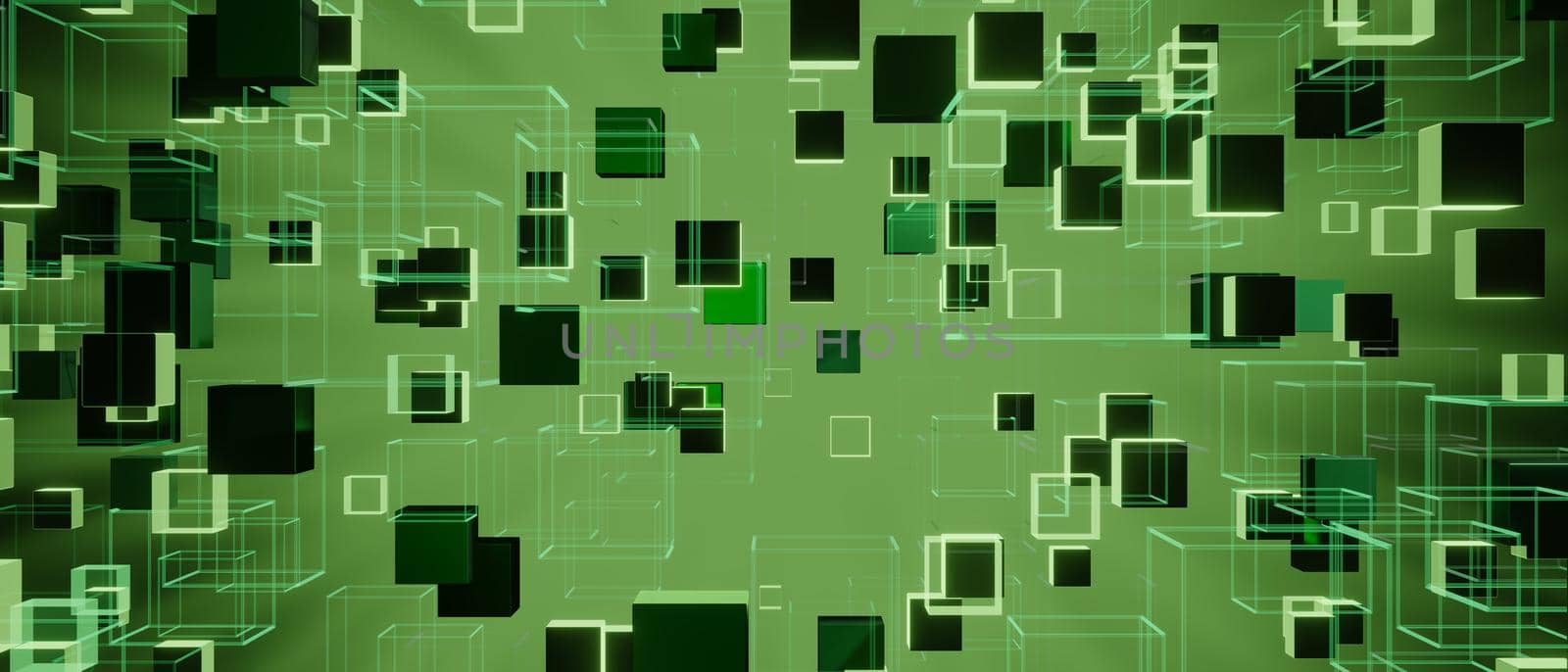 Futuristic Abstract Background Frame Glowing Green Cubes 3D Illustration by yay_lmrb