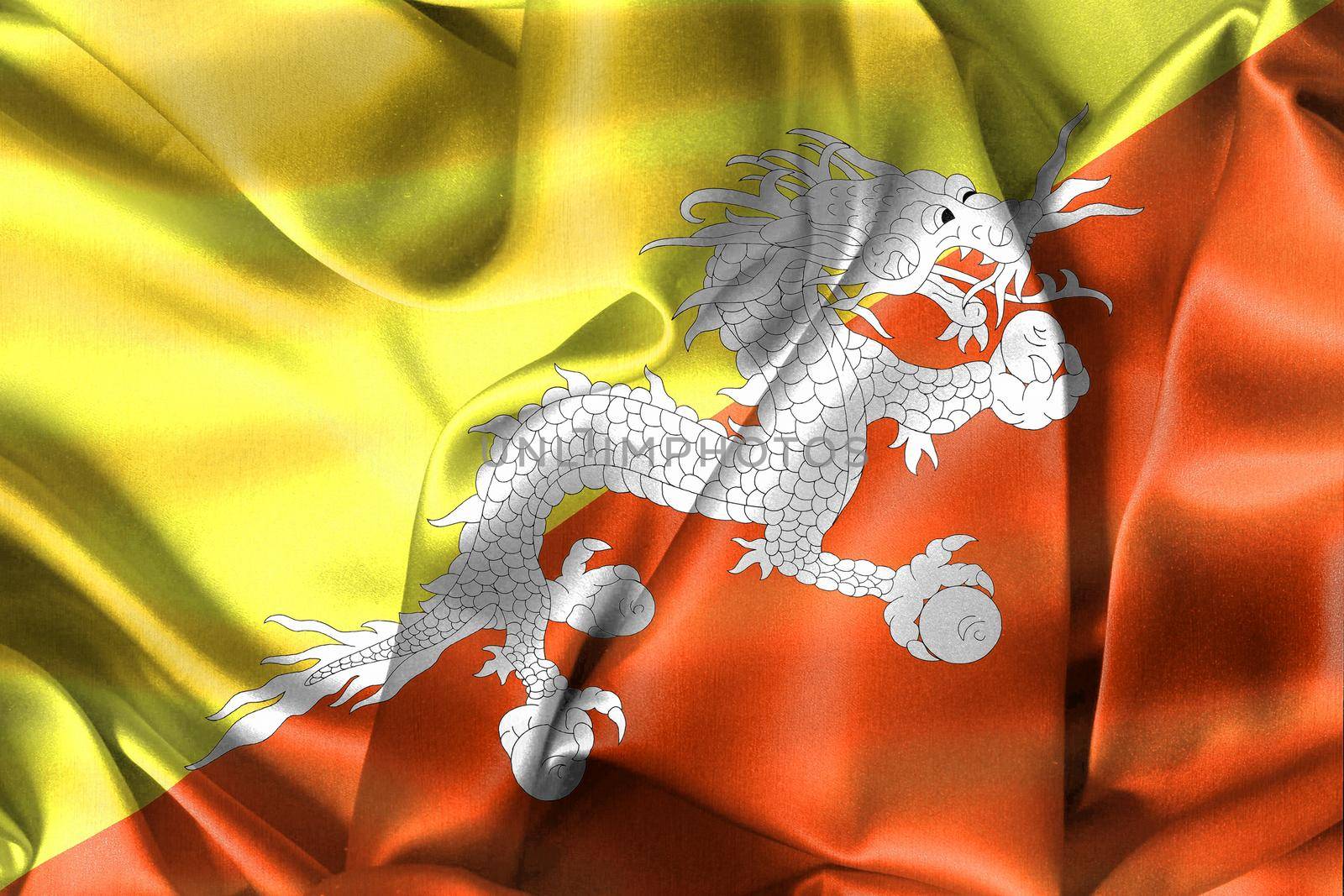 Bhutan flag - realistic waving fabric flag