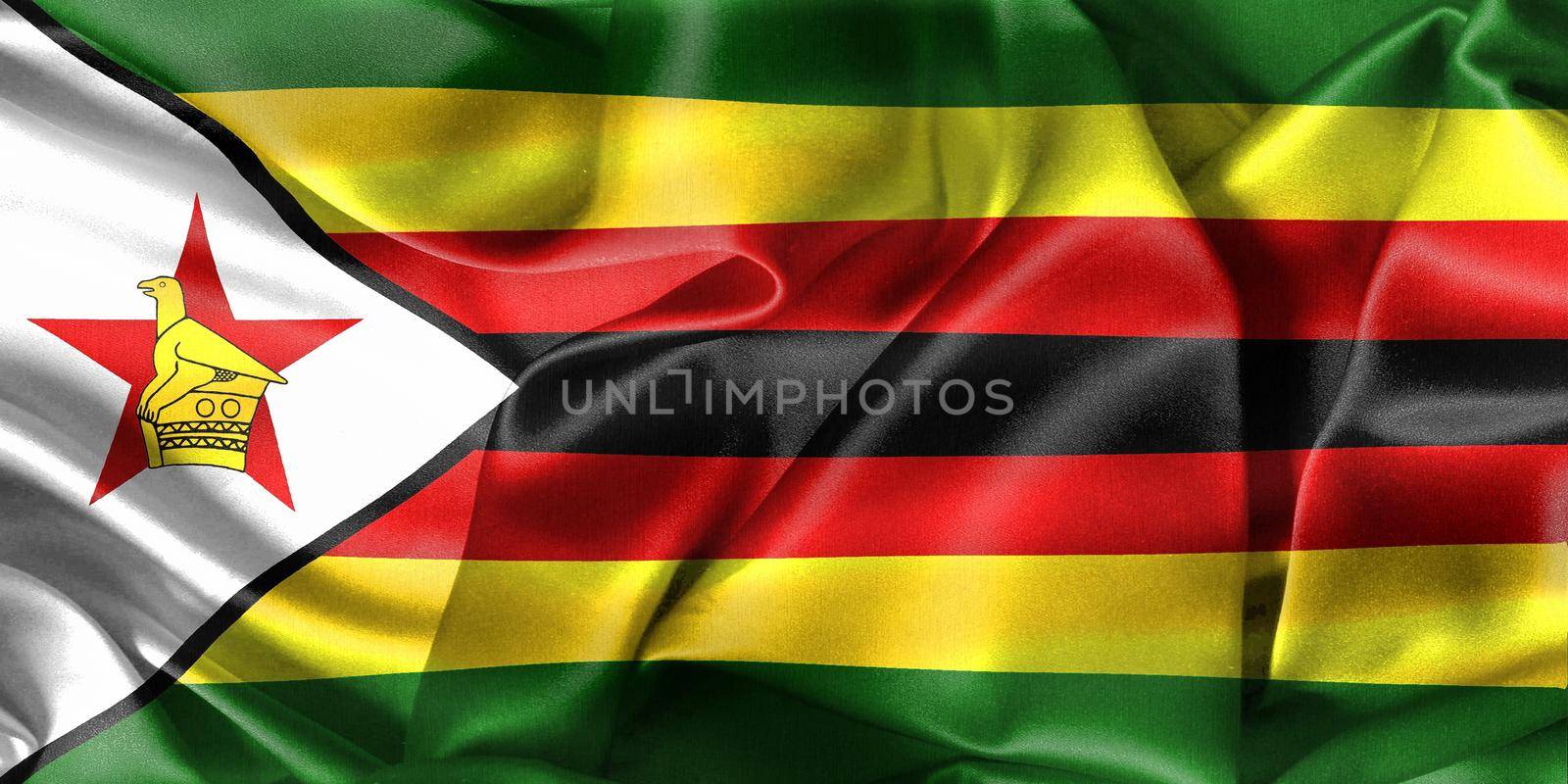 3D-Illustration of a Zimbabwe flag - realistic waving fabric flag by MP_foto71
