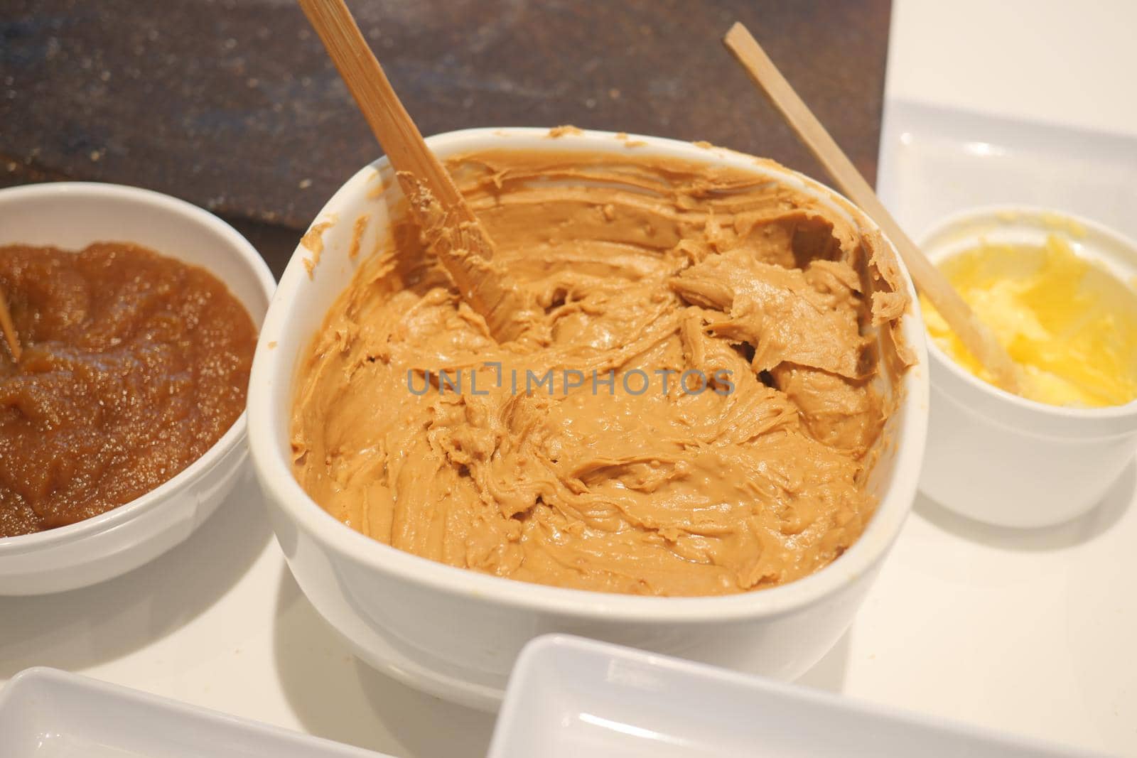 top view of peanut butter in a container