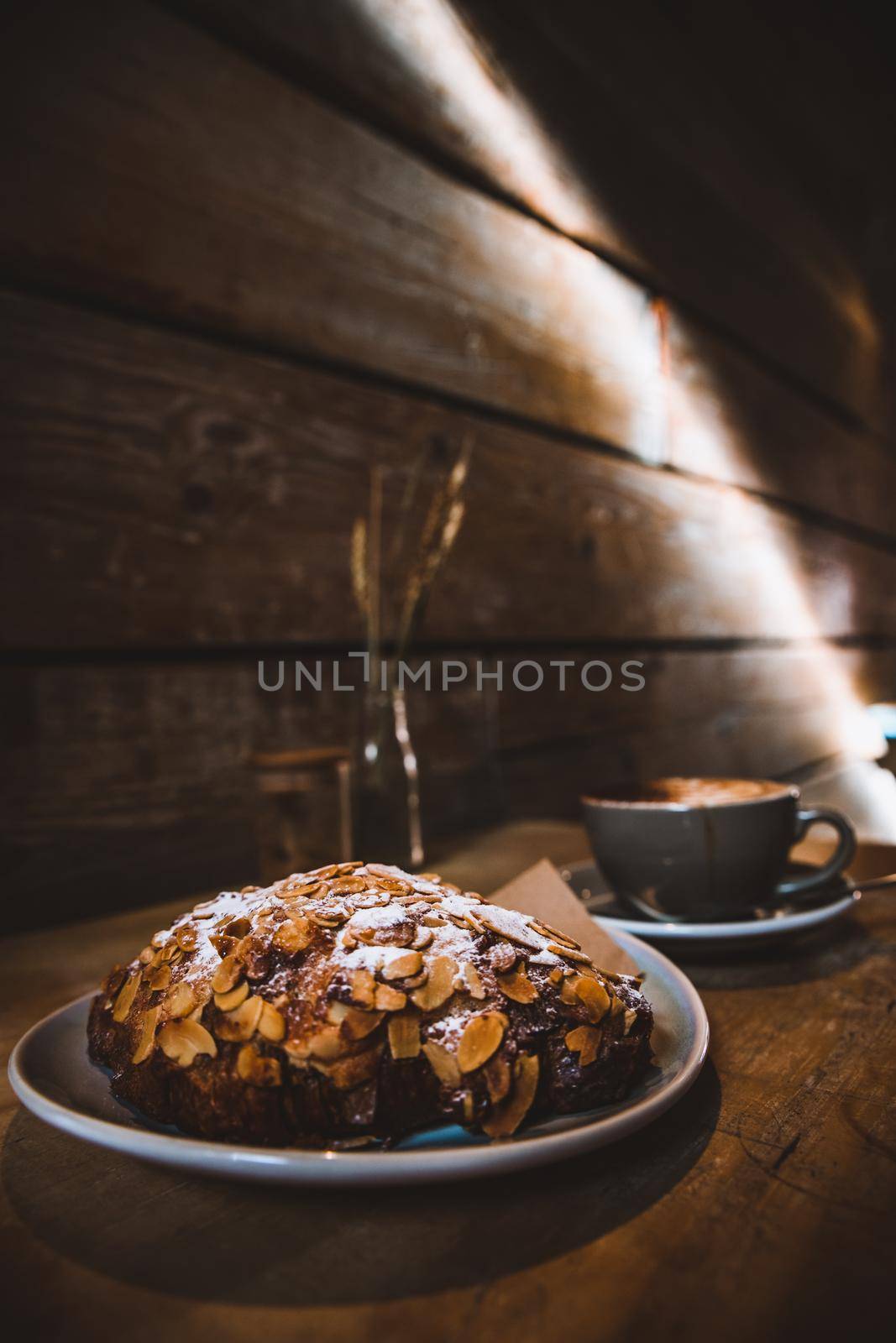 Fresh almond croissant from Bakery. High quality photo