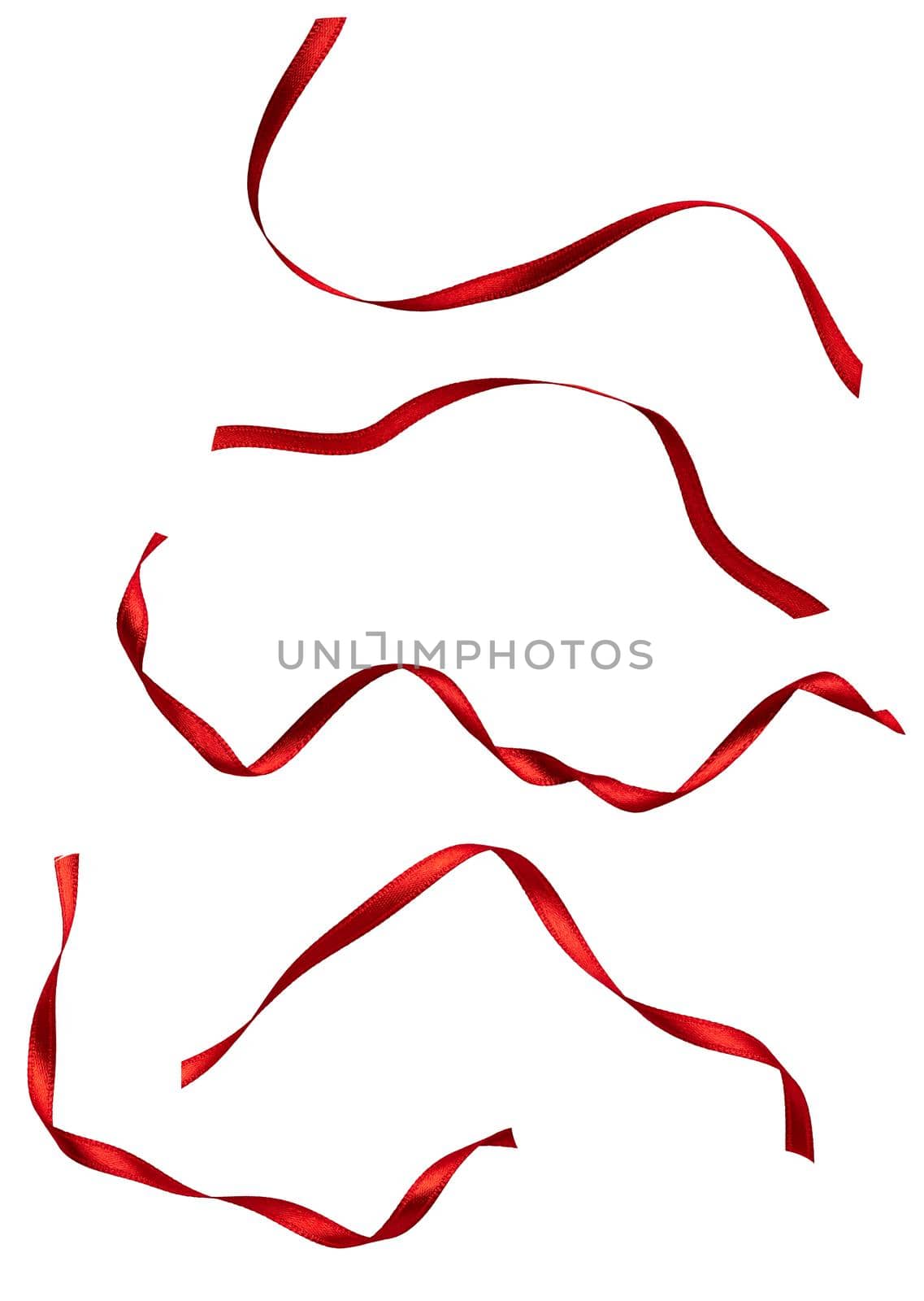 close up of a red ribbon bow on white background
