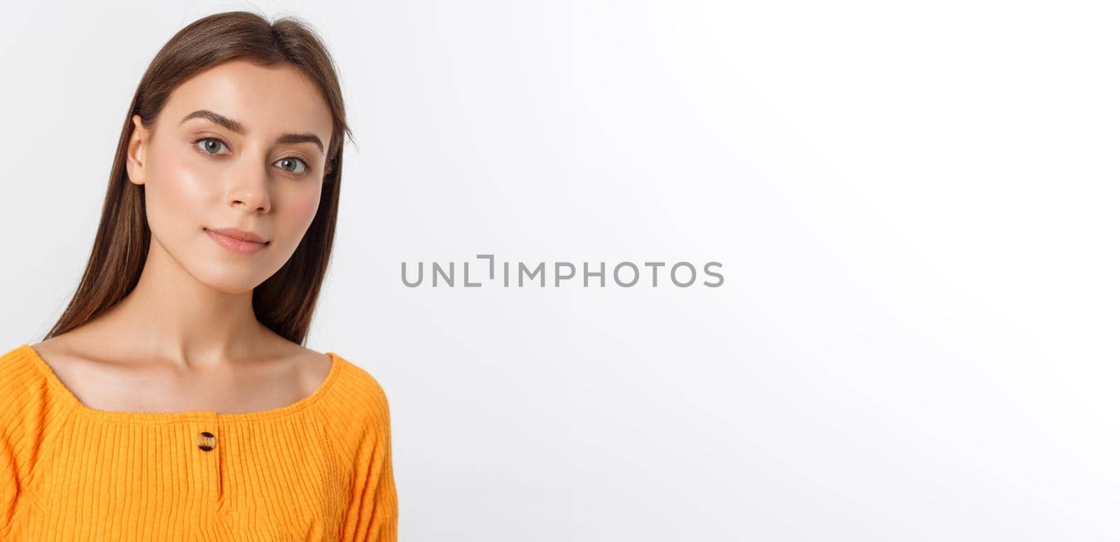 friendly smiling young woman with beatiful face portrait studio shot by Benzoix