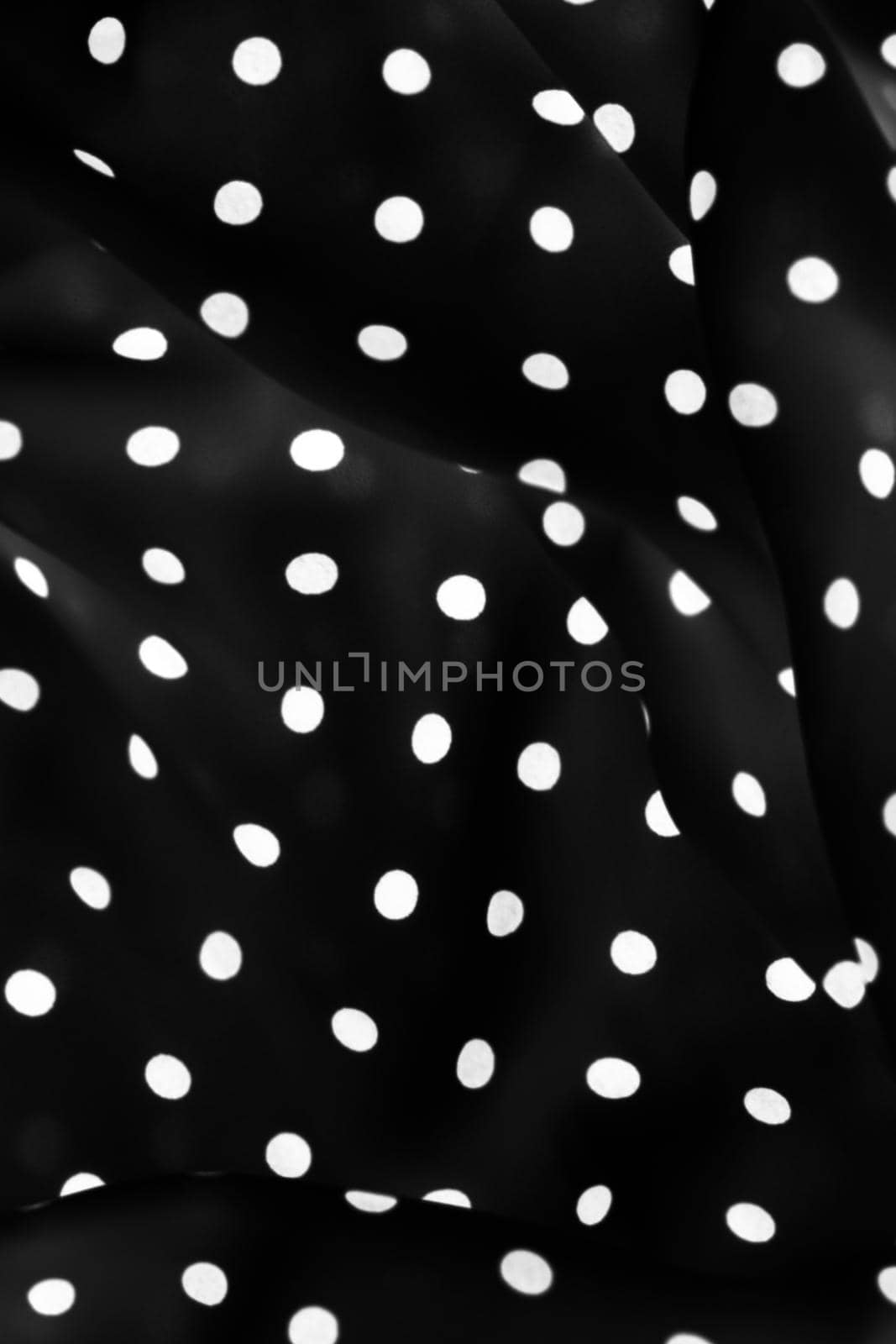 Vintage polka dot textile background texture, white dots on black luxury fabric design pattern by Anneleven