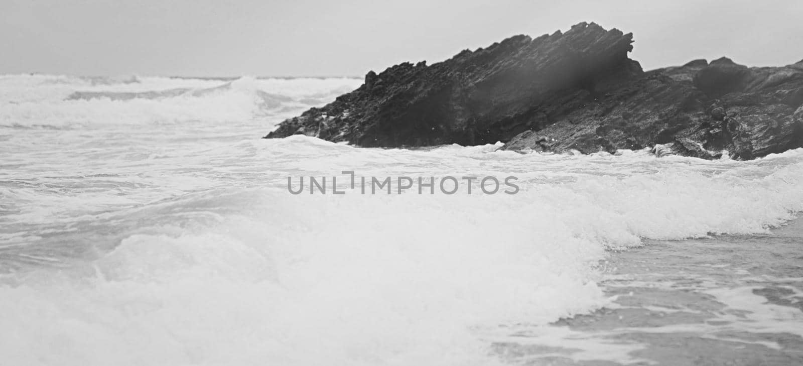 Coastal art print, monochrome and seascape concept - Atlantic ocean coast scenery, fine art