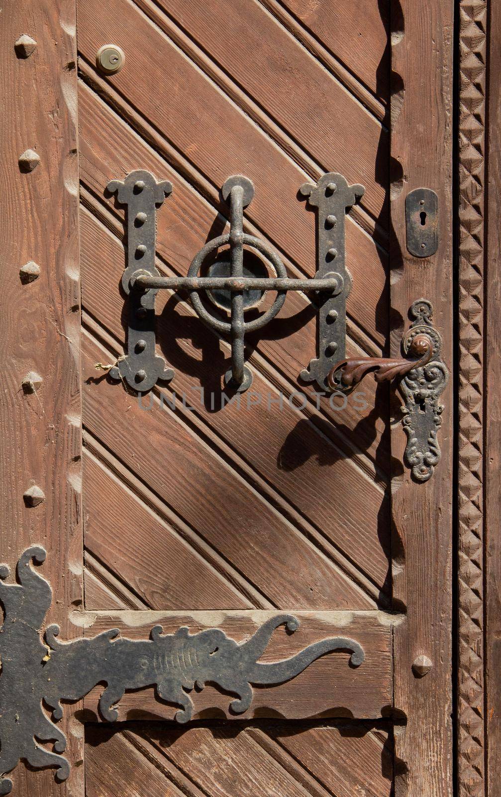 Romanesque castle door handle Vajdahunyad Castle on the Pest side of Budapest. High quality photo