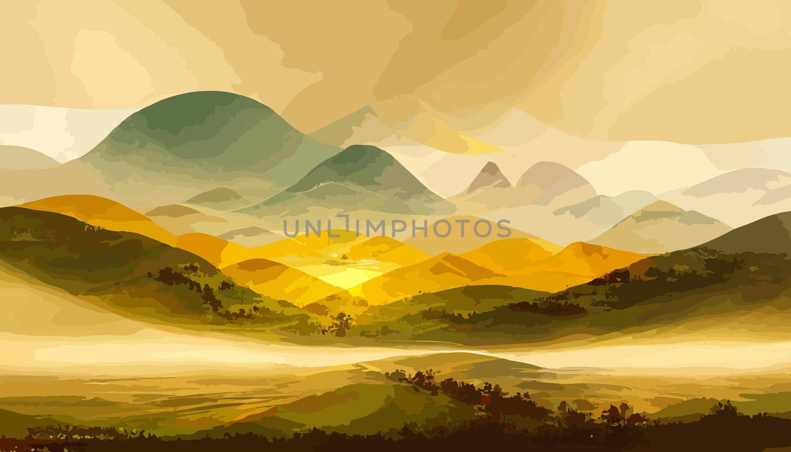 Luxury landscape art background with golden lines illustration. illustration for wallpaper