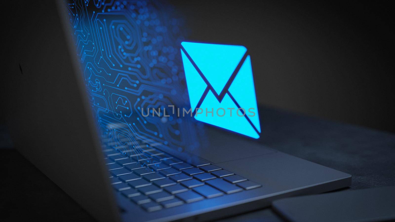 Message concept using laptop with phone 3D Render