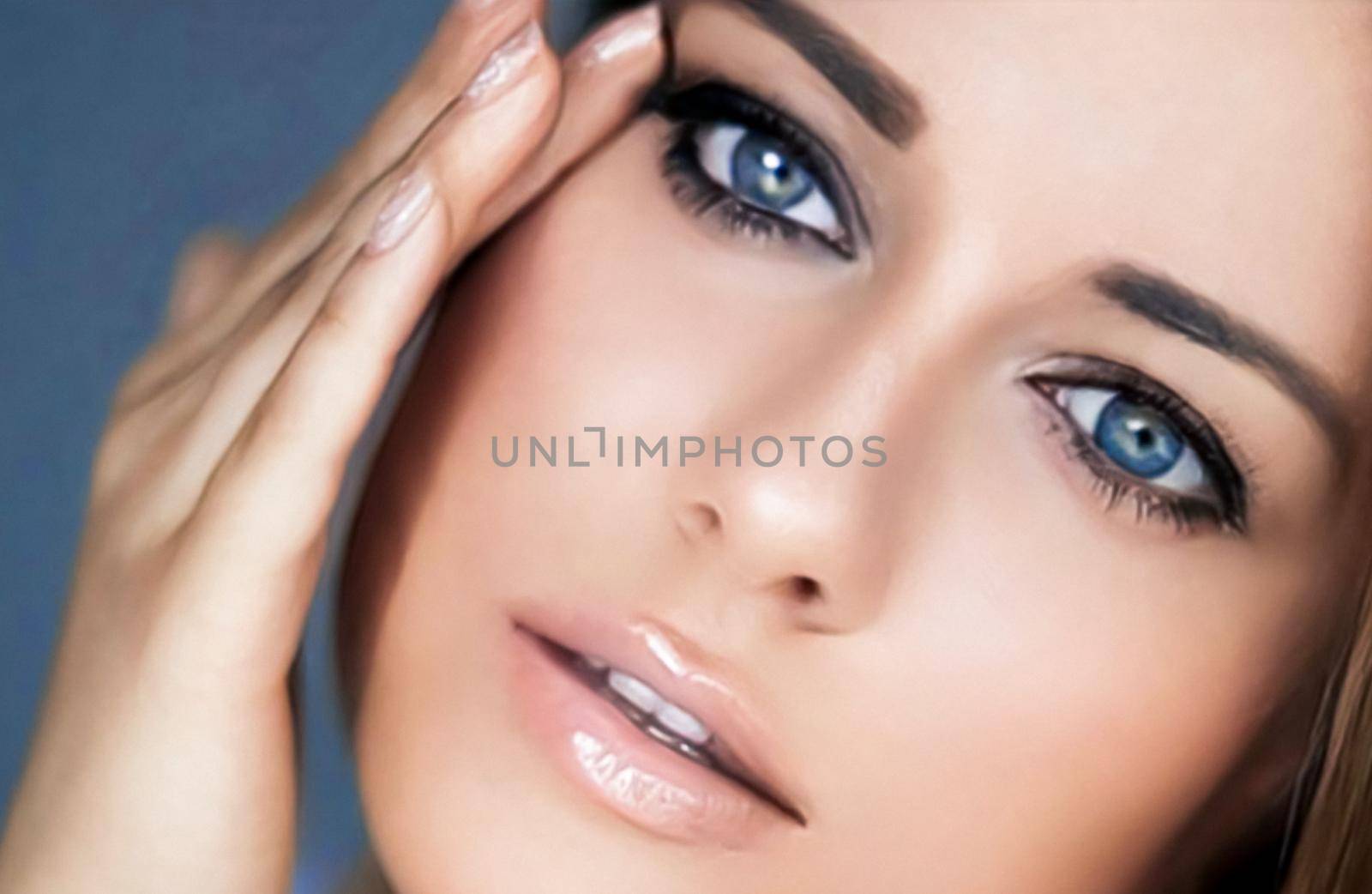Beauty and make-up, beautiful woman with smokey eyes makeup, face portrait close-up