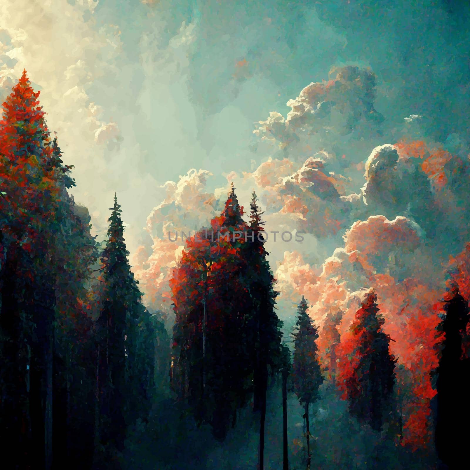 forest in autumn beautiful landscape geometric illustration. illustration for wallpaper