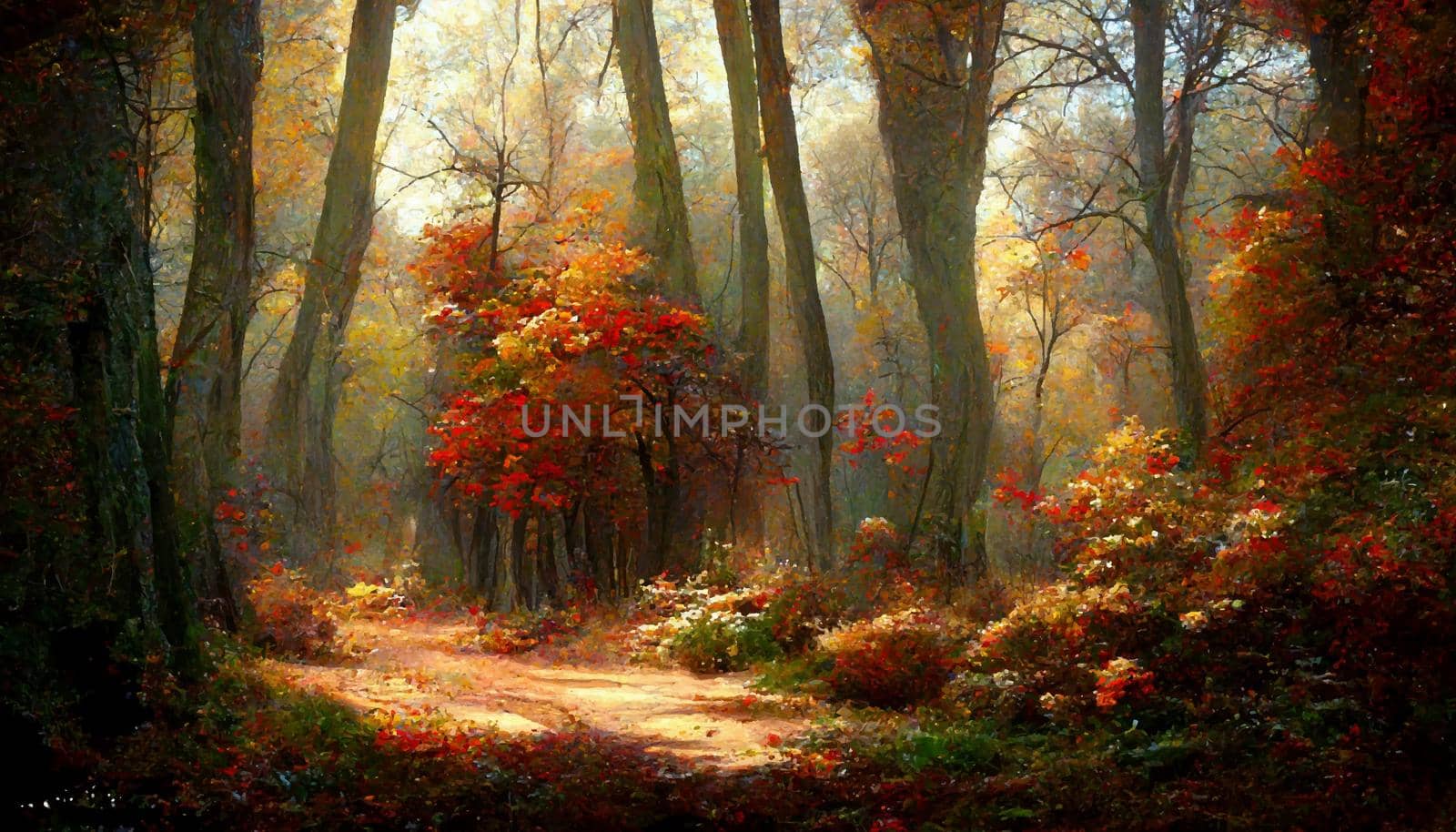 forest in autumn beautiful landscape geometric illustration. illustration for wallpaper