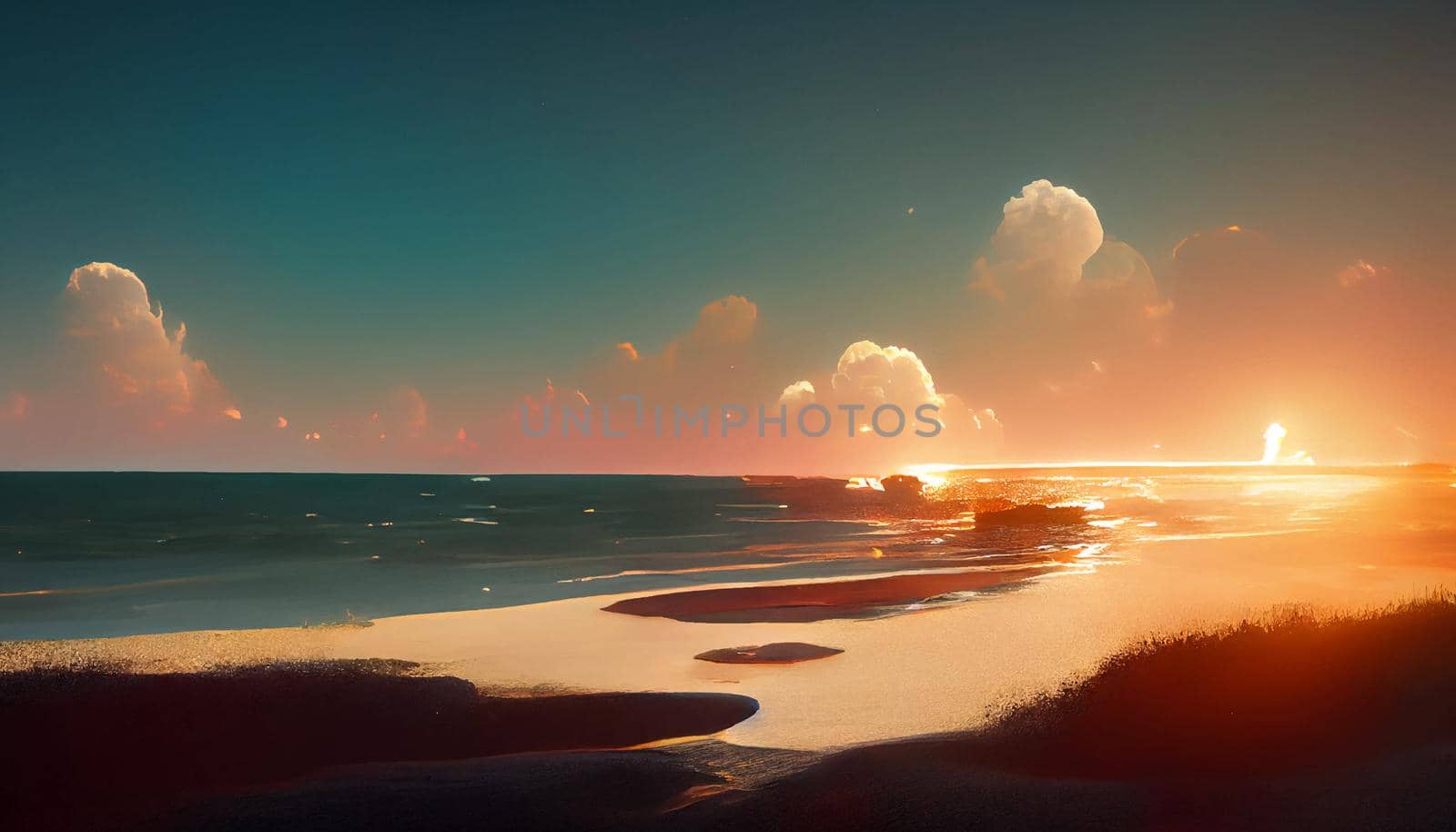 beach sunset environment cinmatic illustration. illustration for wallpaper