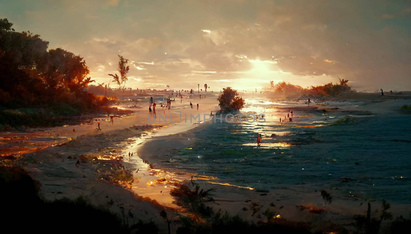 beach sunset environment cinmatic illustration. illustration for wallpaper