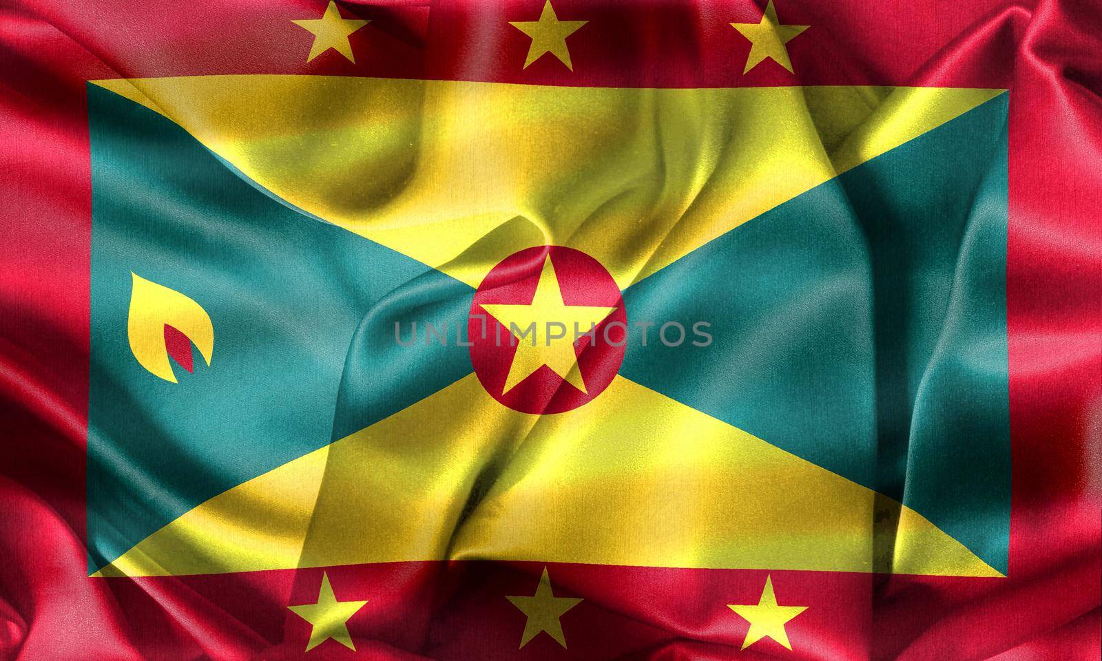 Grenada flag - realistic waving fabric flag