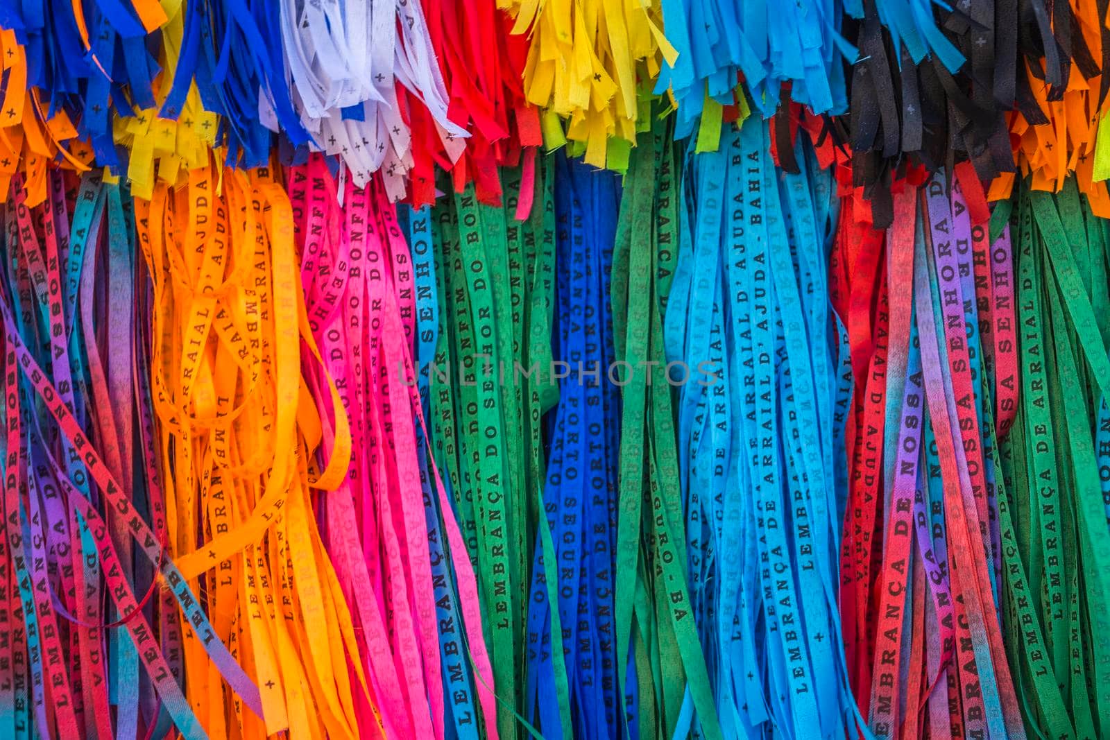 Colorful Lord of Bonfim ribbon tapes symbol of faith and good luck in Trancoso, BAHIA