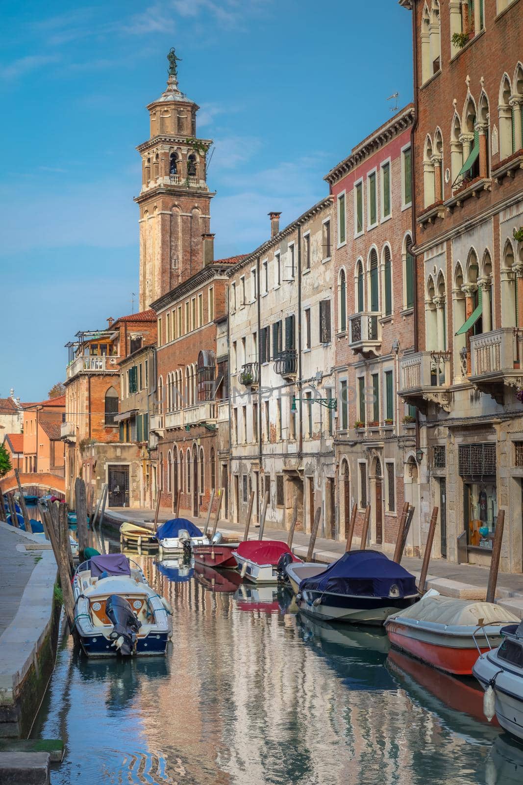 Peaceful Canal scenary in romantic Venice at springtime, Northern Italy