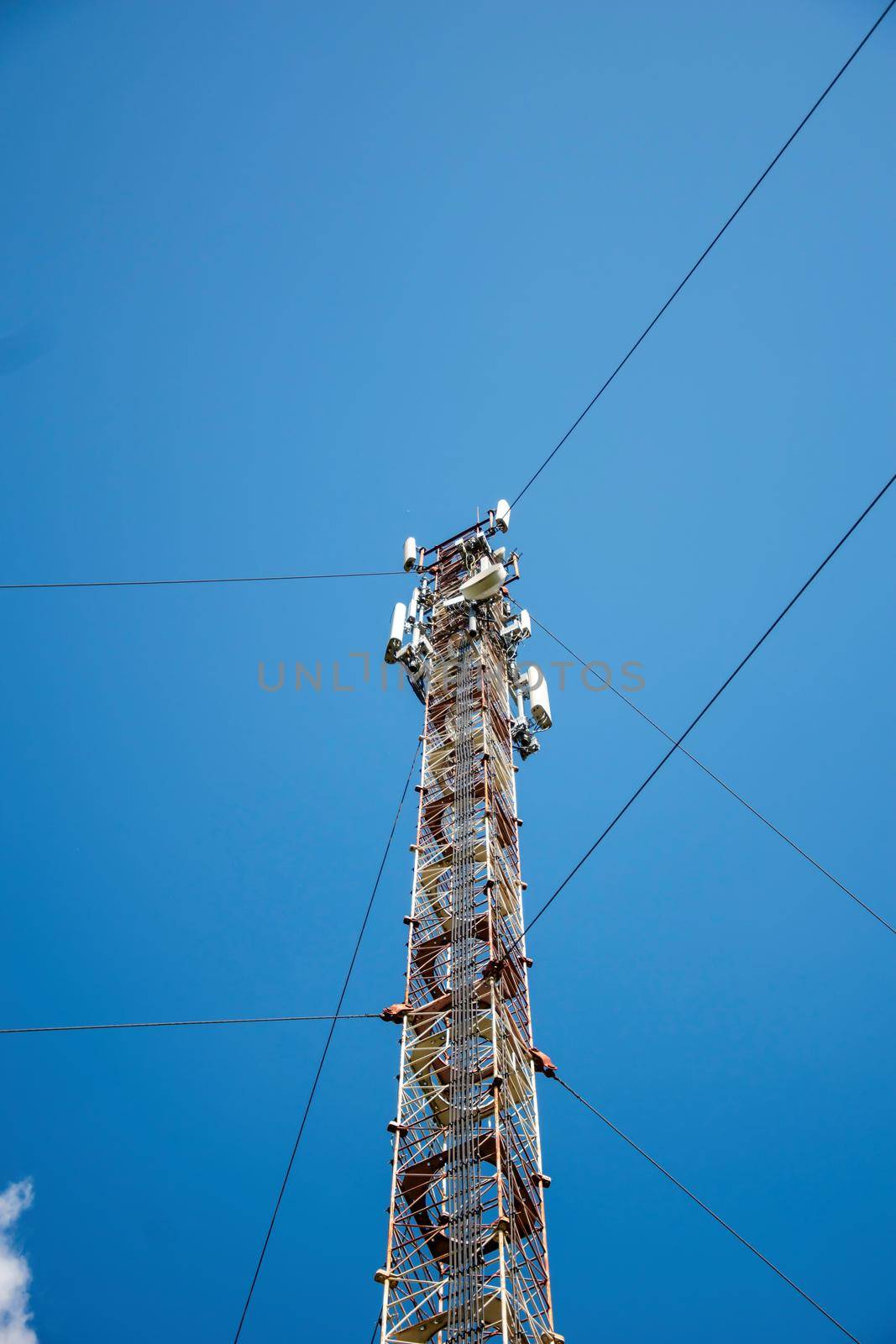 cell tower close-up against the sky.