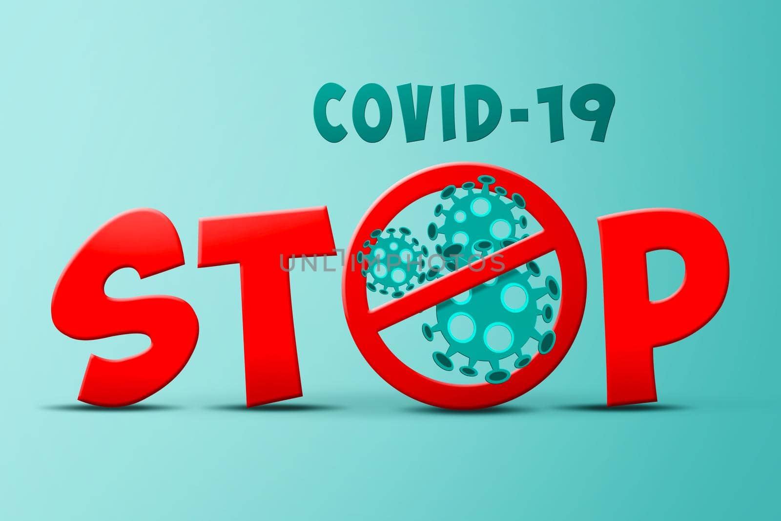 Stop corona virus background, pandemic risk concept. 3D illustration by Taut